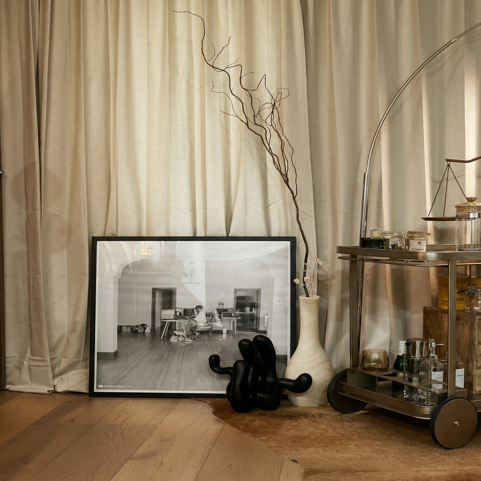 black candleholder sculpture on a modern aesthetic home with elle decor minimal vibes