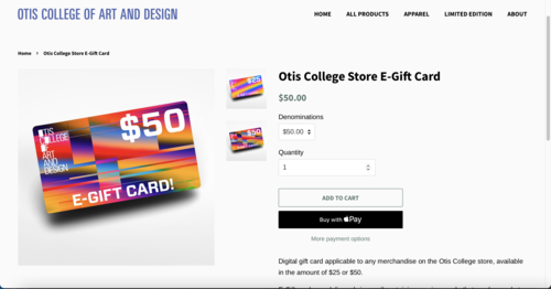 Otis Shopify Gift Card Page