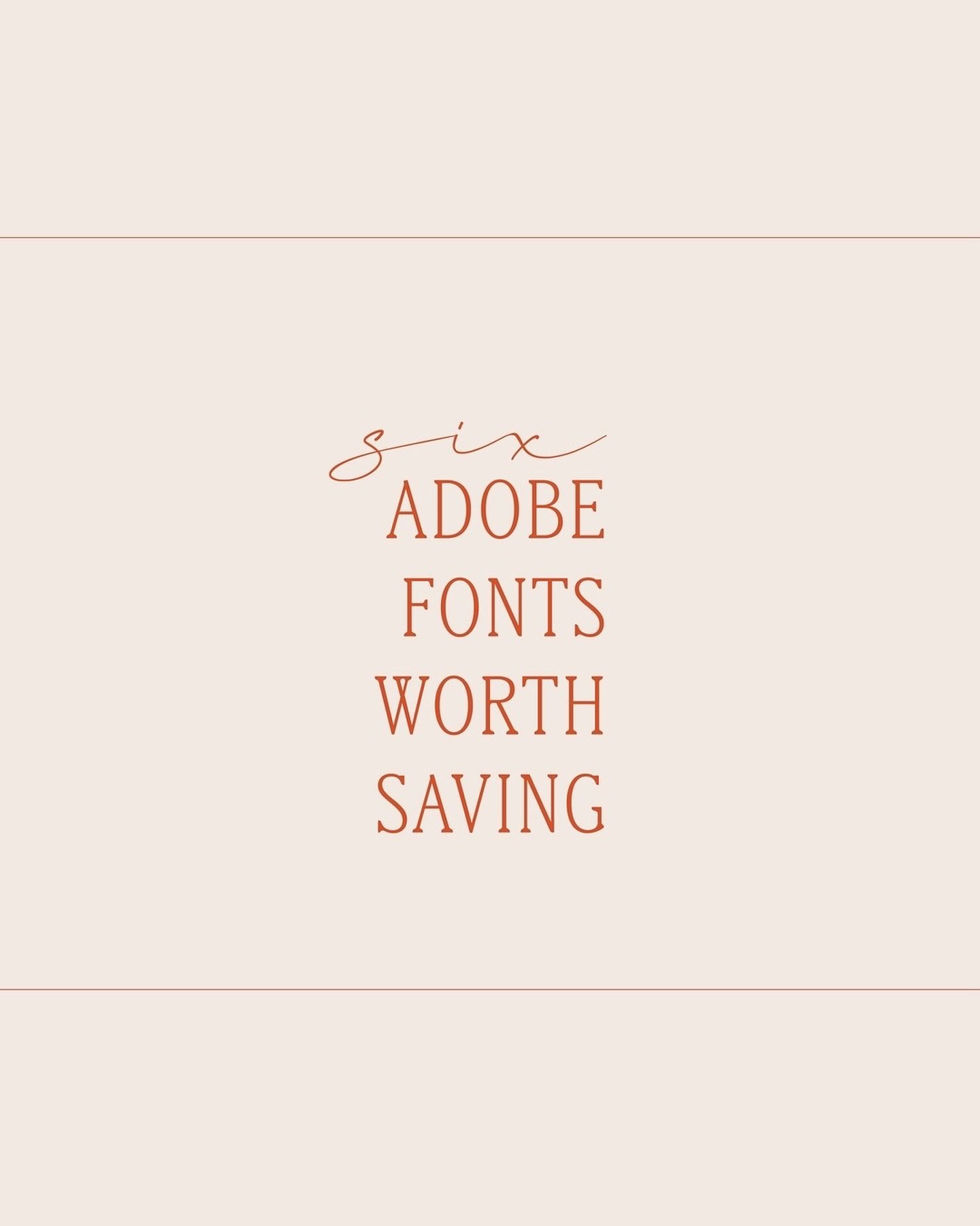 Six fonts we are loving right now... 
⠀⠀⠀⠀⠀⠀⠀⠀⠀
Want to know the best part? If you have an Adobe Subscription, all these fonts are free for personal and commercial use! 
⠀⠀⠀⠀⠀⠀⠀⠀⠀
Save this post for your future projects 🧡 
⠀⠀⠀⠀⠀⠀⠀⠀⠀
. 
. 
. 
. 
⠀⠀⠀⠀
