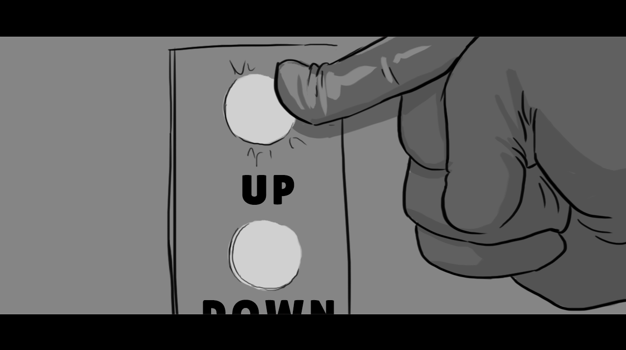 A person pushing an up button on a gray elevator control panel.