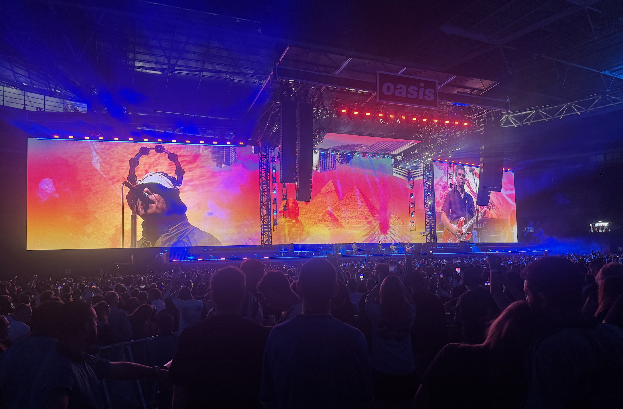 Oasis Live Tour 2025 - full upstage LED wall at stadium show, delivered by Universal Pixels