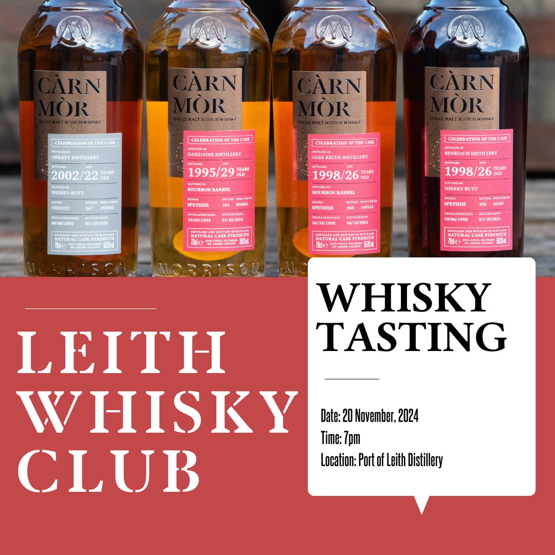 Join us next Saturday for an unforgettable Leith Whisky Club tasting, featuring 6 distinctive drams from Carn Mor, Mac-Talla and Old Perth.🥃⁠
⁠
Reserve your spot through the link in our bio and be part of a night celebrating exceptional whisky herit