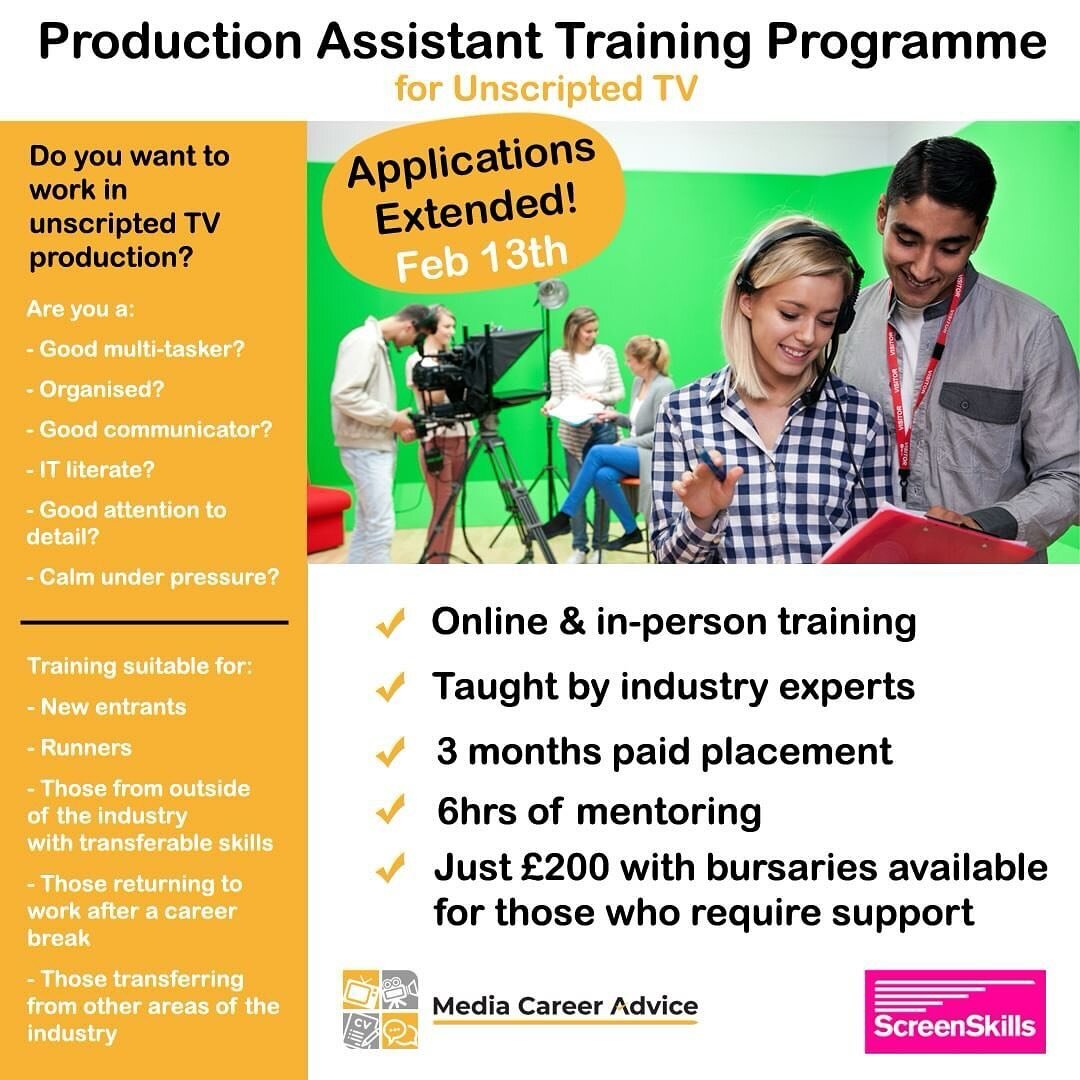 Posted @withregram &bull; @media_career_advice 
Gold Dust Films is proud to be supporting the next generation of TV producers with this brilliant entry level training scheme run by @uk_screenskills 

**APPLICATIONS EXTENDED - 13th FEBRUARY**
Apply - 