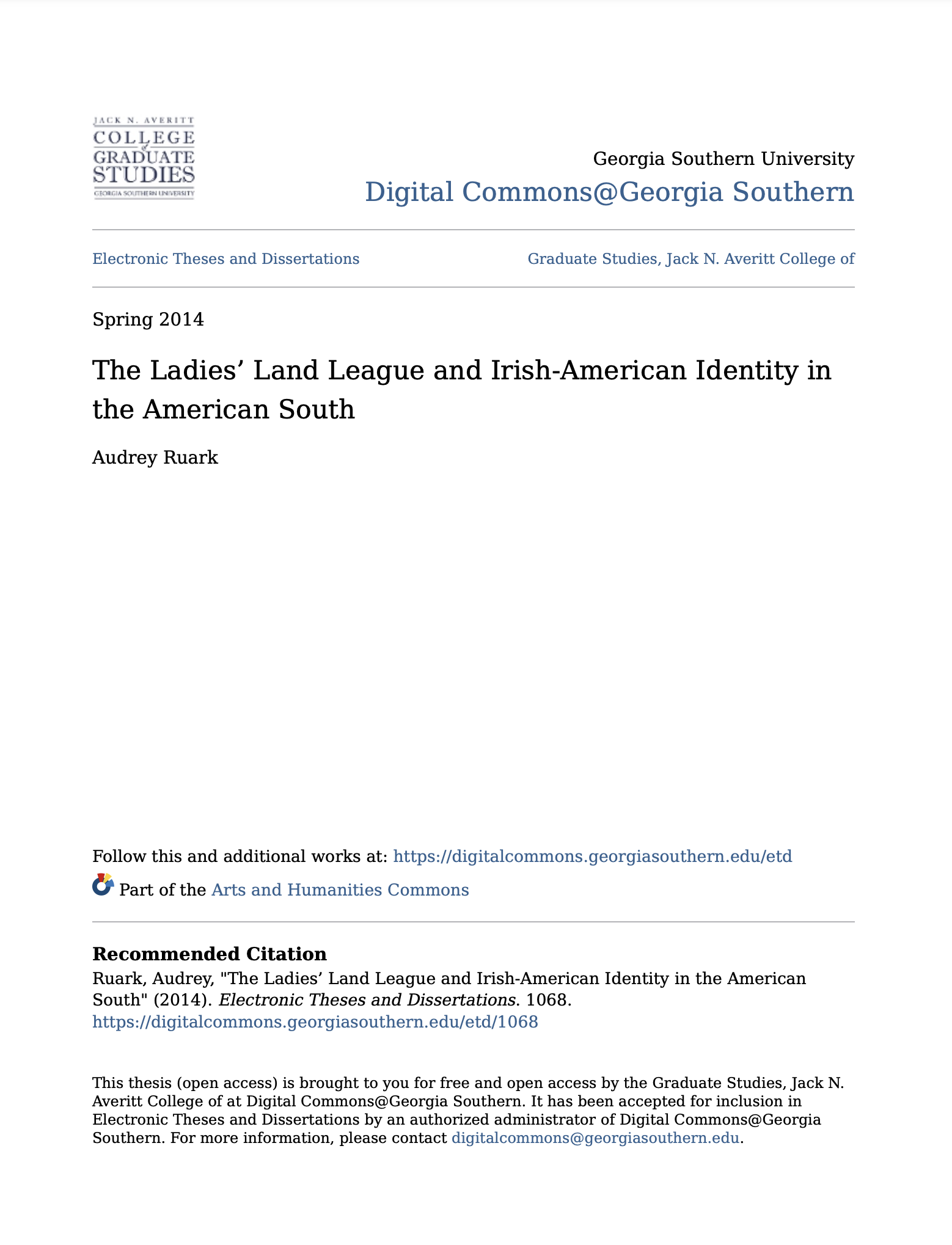 The Ladies’ Land League and Irish-American Identity in the American South  Cover