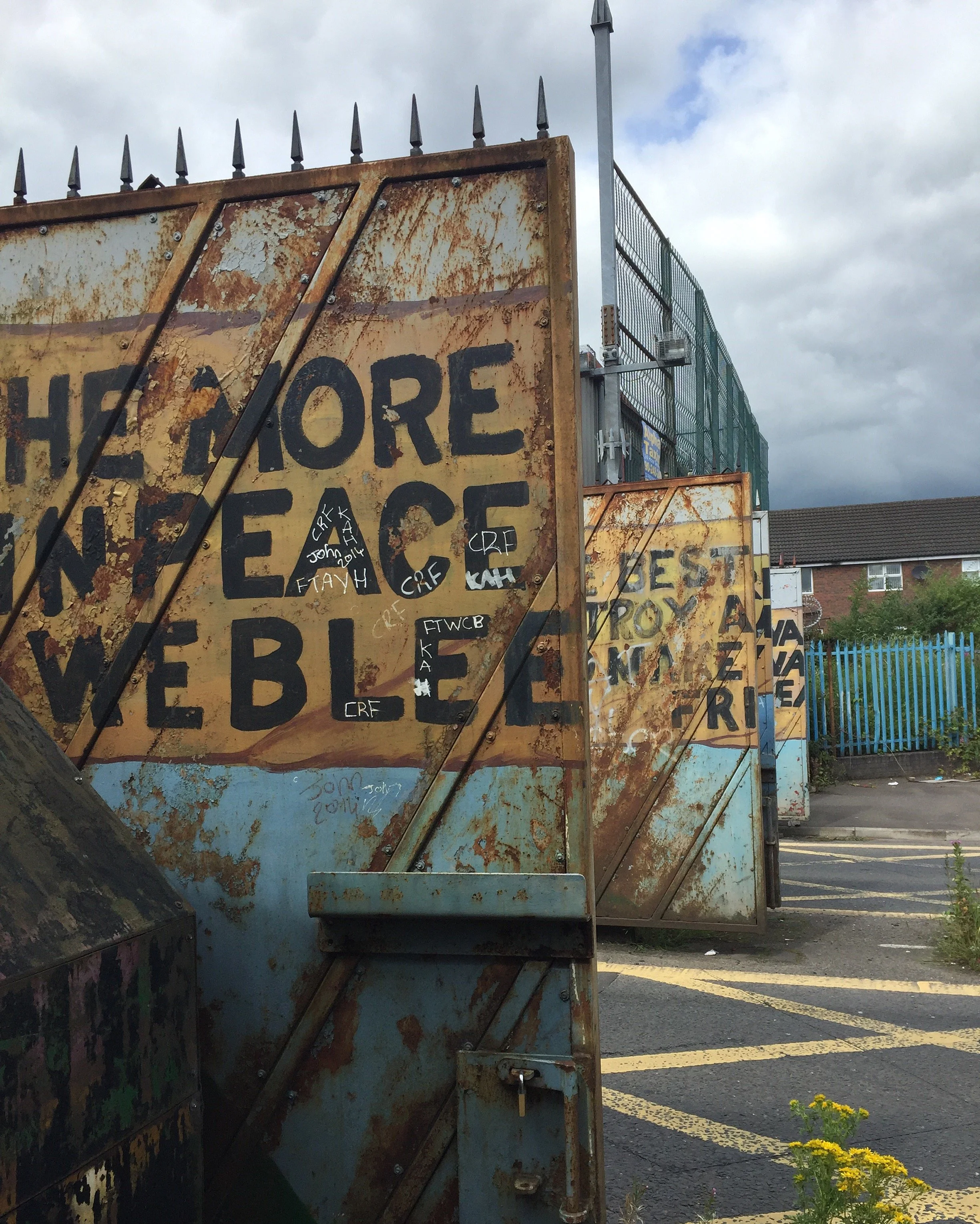 Peace wall separating neighborhoods in Belfast, Northern Ireland