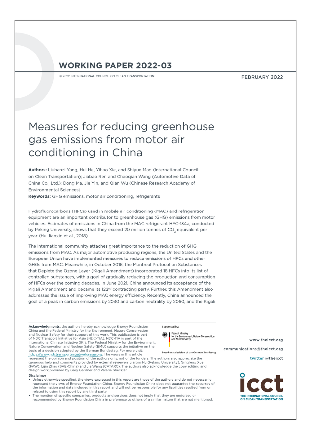 Measures for reducing greenhouse gas emissions from motor air ...