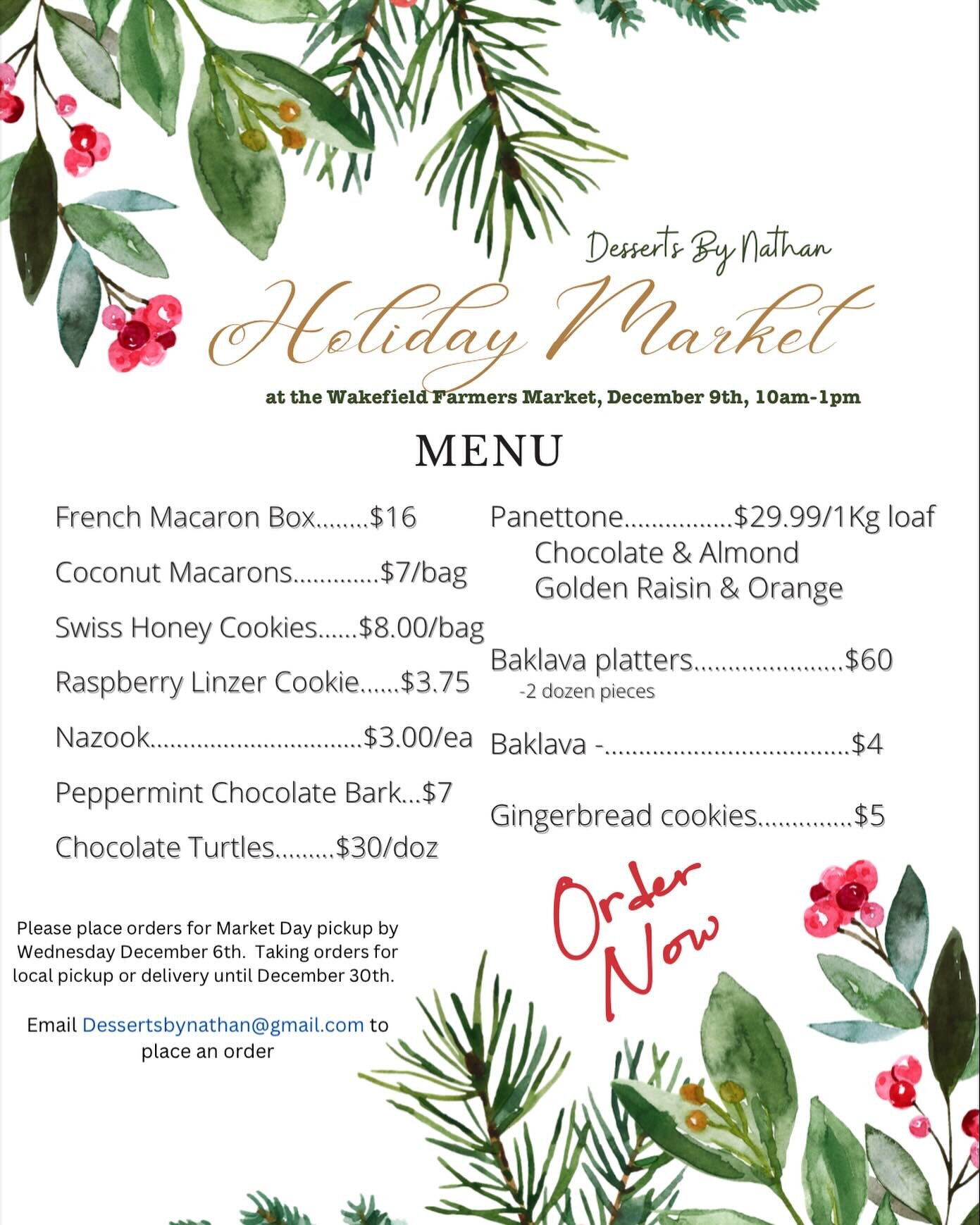 Come to our last holiday market for the 2023 season! We'll have some of these treats for purchase at @wakefieldfarmmk  Saturday 12/9 10-1pm.  We'll also be taking orders for local pick-up and delivery until New Year's Eve! 
#holidaymenu #christmasmen