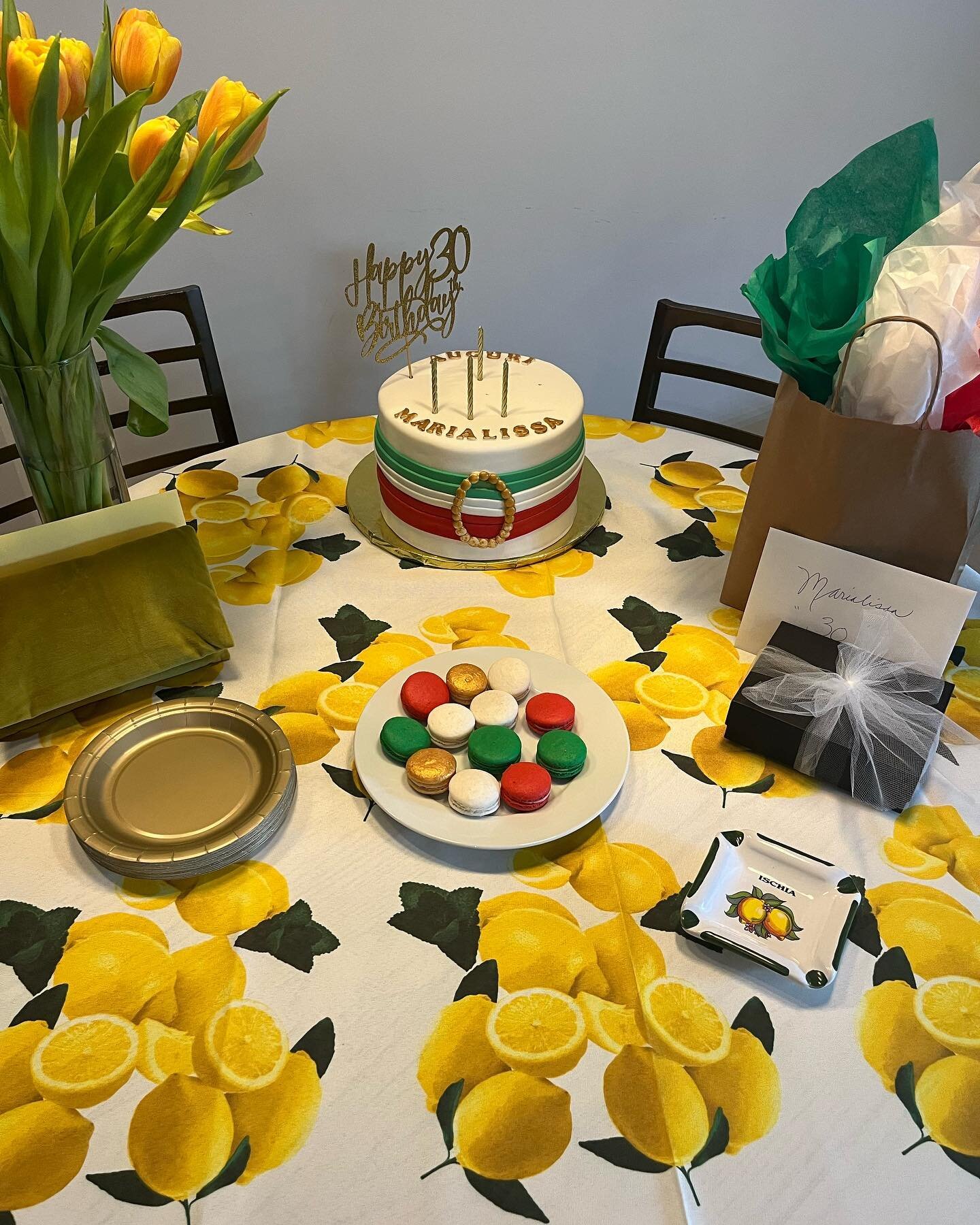 Saluti! 🇮🇹 Created an Italian inspired 30th birthday cake with layers of mocha mousse! Also had an assortment of Italian themed French macarons. 
.
.
.
.
#italianbirthdaycake🎂🥂 #30thbirthday #mochamoussecake #frenchmacarons #bostonpastrychefs #ca