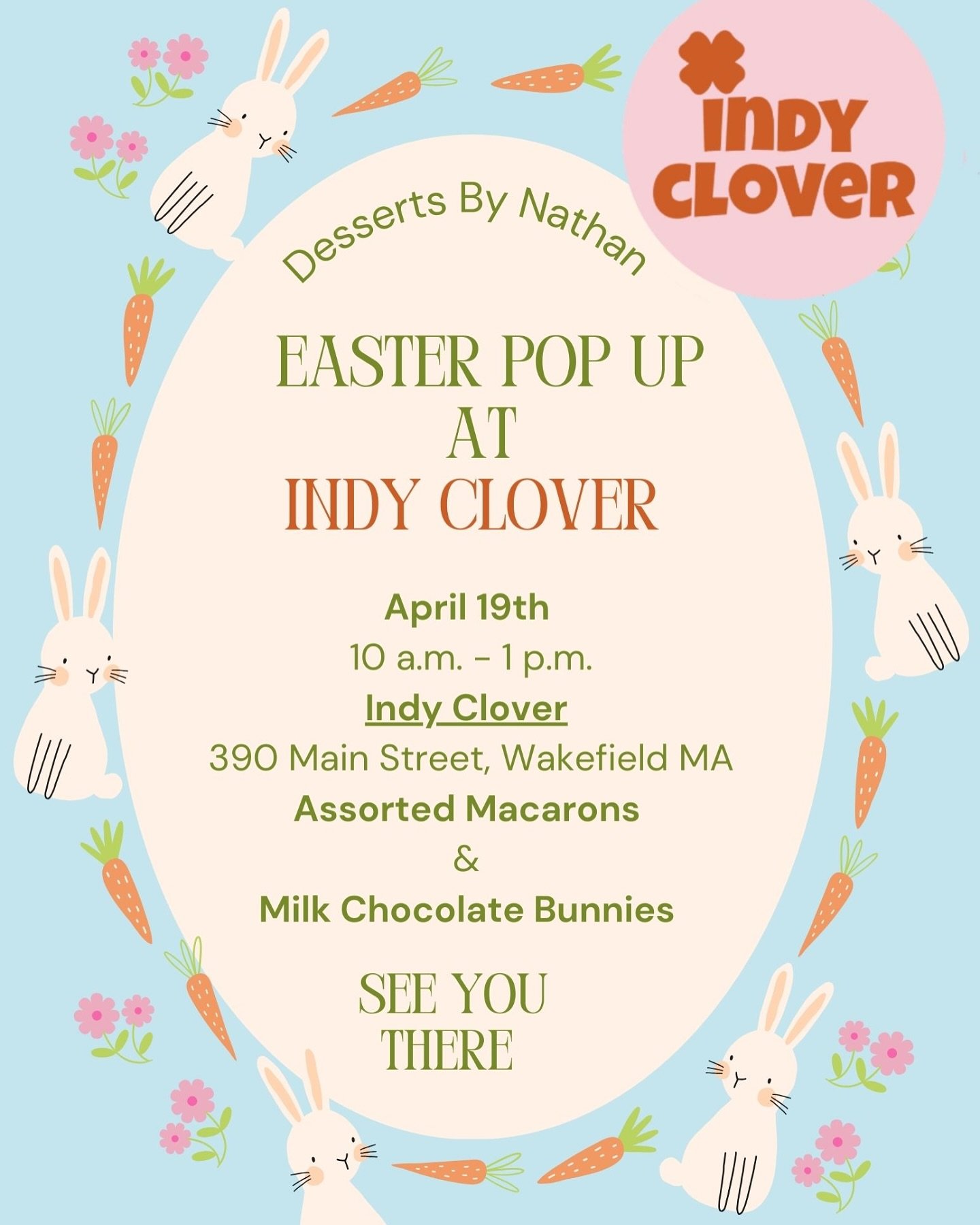 Rise and shine, it's Easter Pop Up time! ๐๐ฐ Head to Indy Clover in Wakefield from 10am-1pm for a hopping good time! ๐ We'll have French Macarons and Milk Chocolate Bunnies. See You There!
#EasterFun #IndyClover #SweetTooth