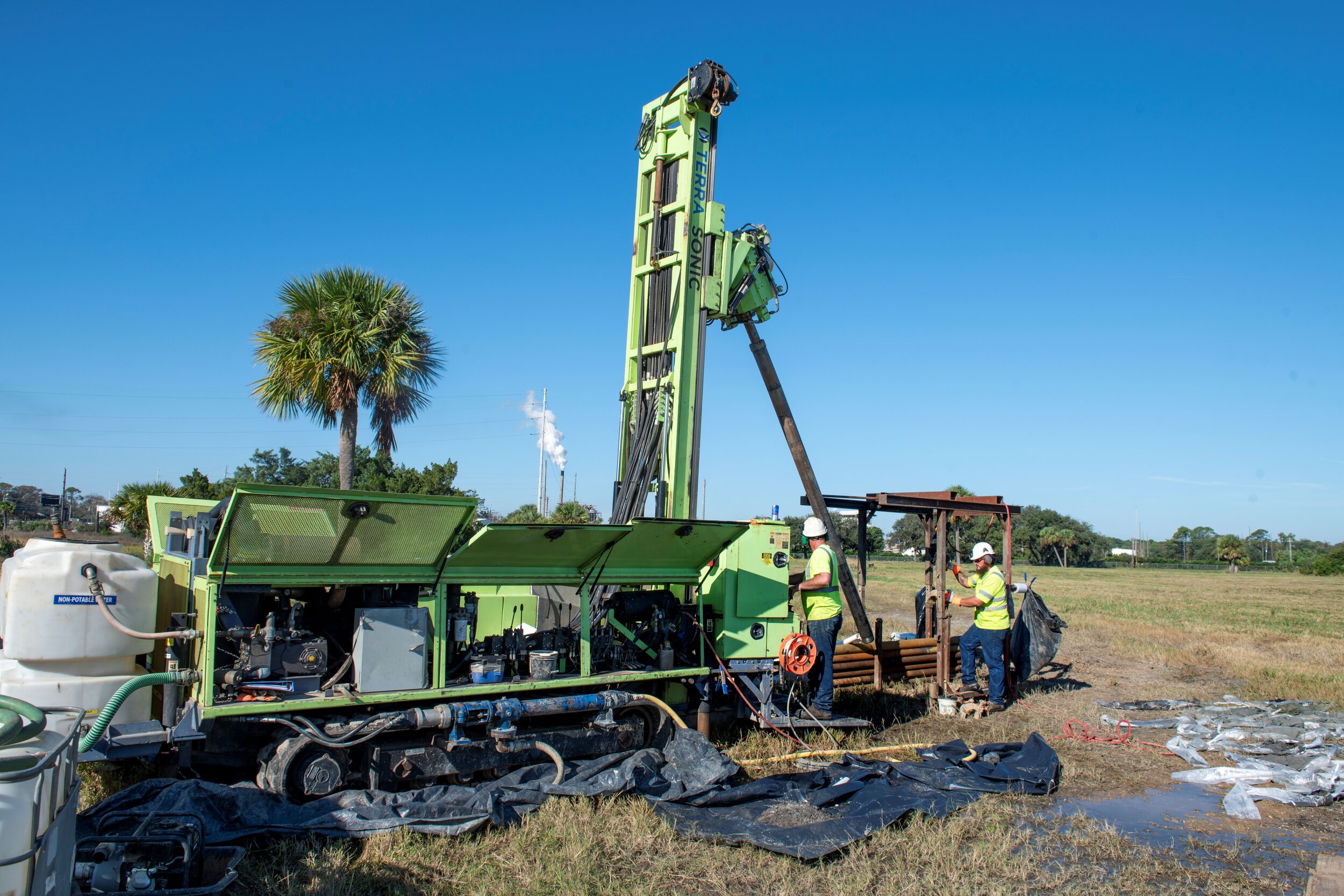   Drill rig for installing groundwater monitoring wells  