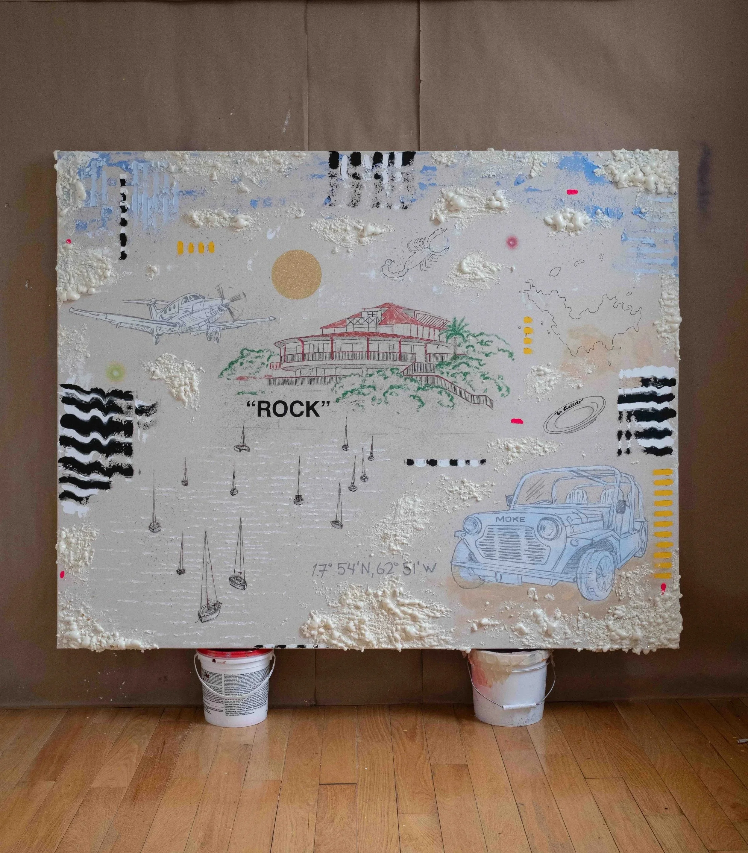 SOLD. Eden Rock, Mixed Media on Canvas, 60" x 48"