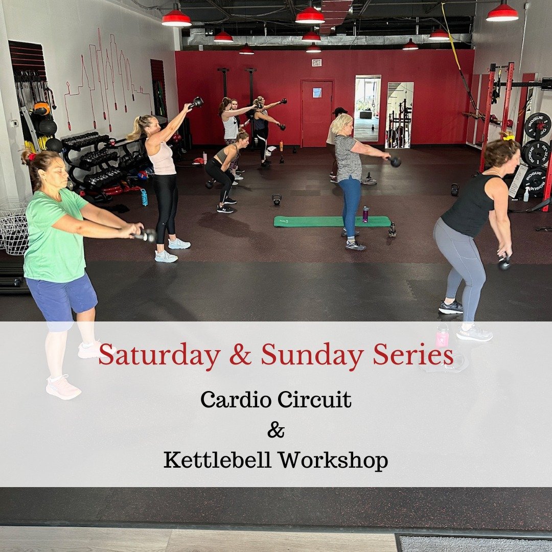 Join us this weekend for more Saturday and Sunday Series class options: Next up is Cardio Circuit with Robin on Saturday and Kettlebell Workshop with Cass on Sunday!

Join our Cardio Circuit class designed to elevate your heart rate and leave you bre