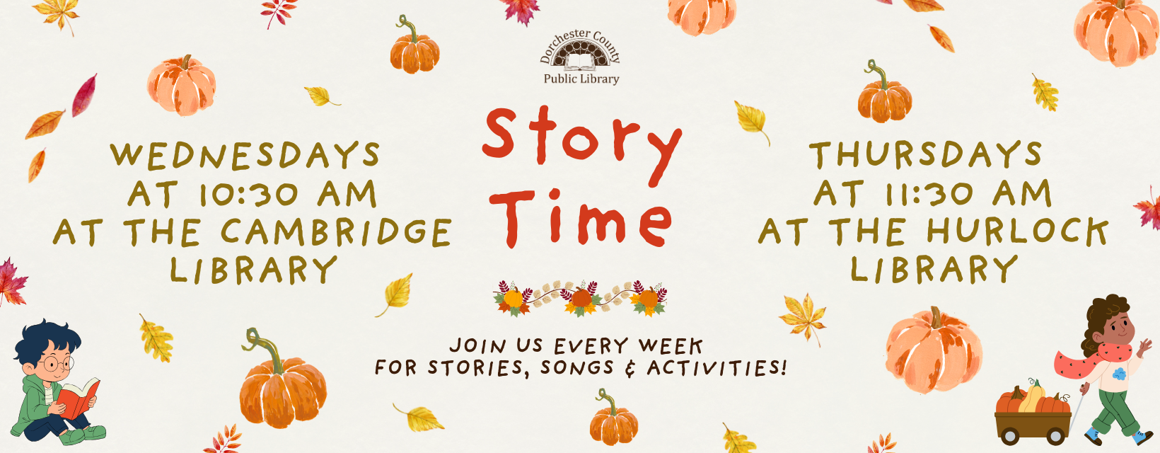 Story Time announcement for both branches.