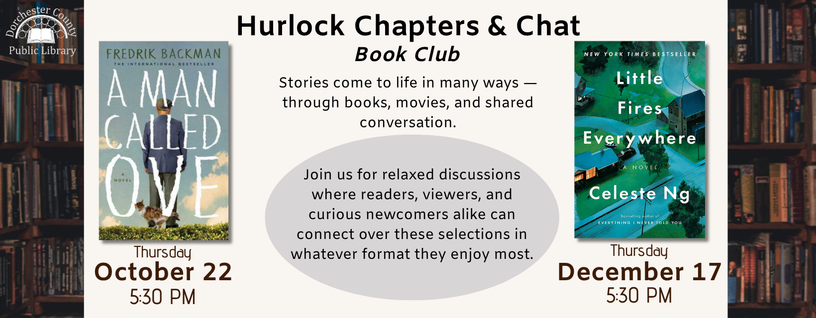 Advertisement for Hurlock Branch's Chapters and Chat Book Club. 