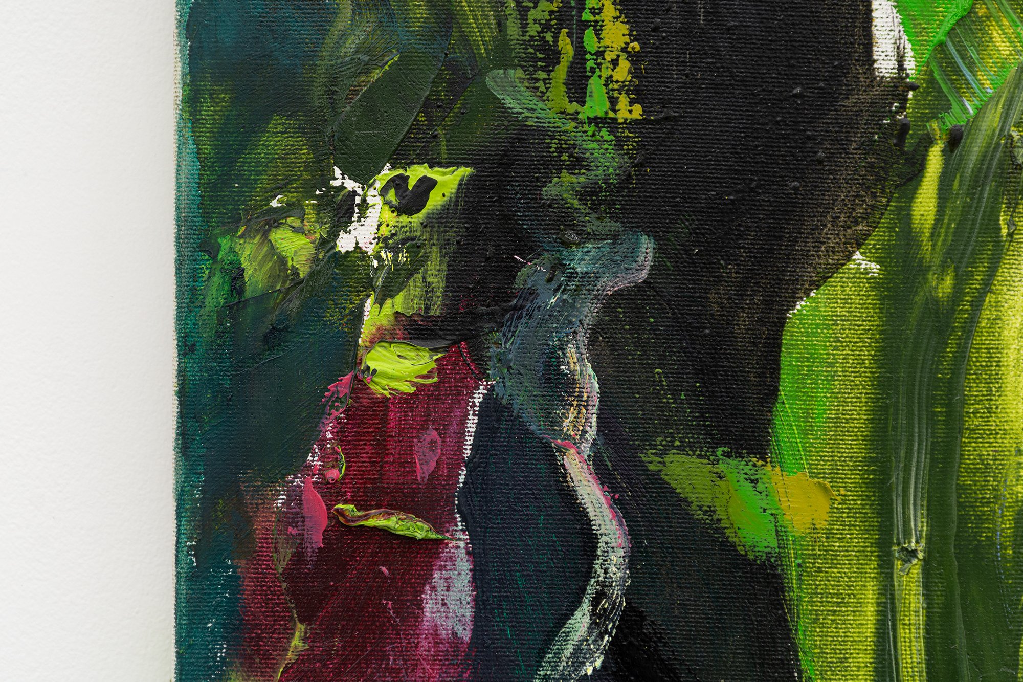 Detail of: Mitchell Wiebe, Tongues of John Fluevog, 2025. Oil on canvas. 5 ft x 4 ft. 