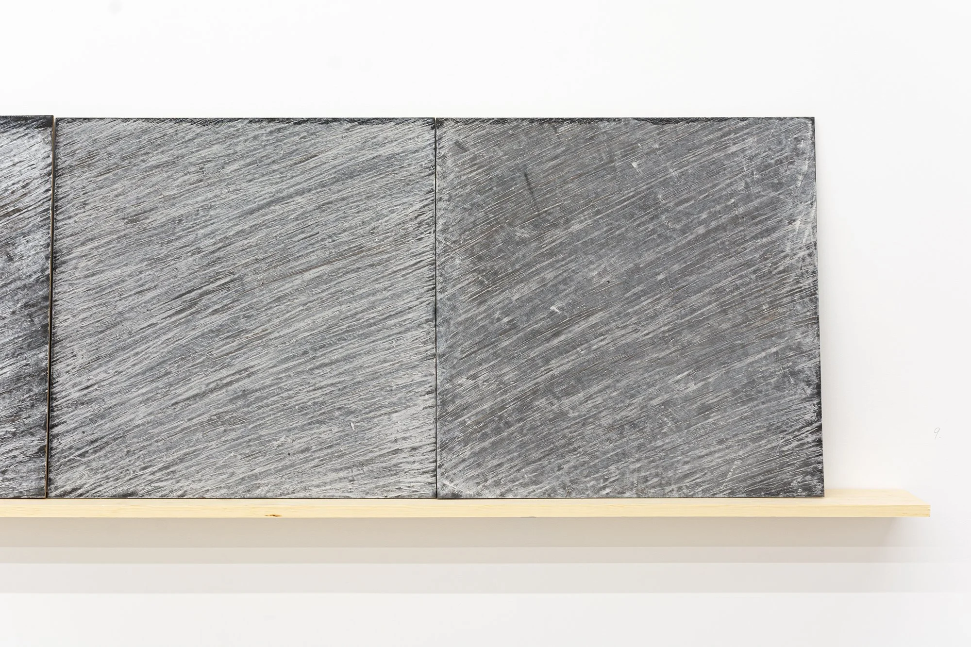 Detail of: Michael Fernandes, Residue, a set of 5's, 2005. Blackboard and chalk. 24 inches x 10 ft.