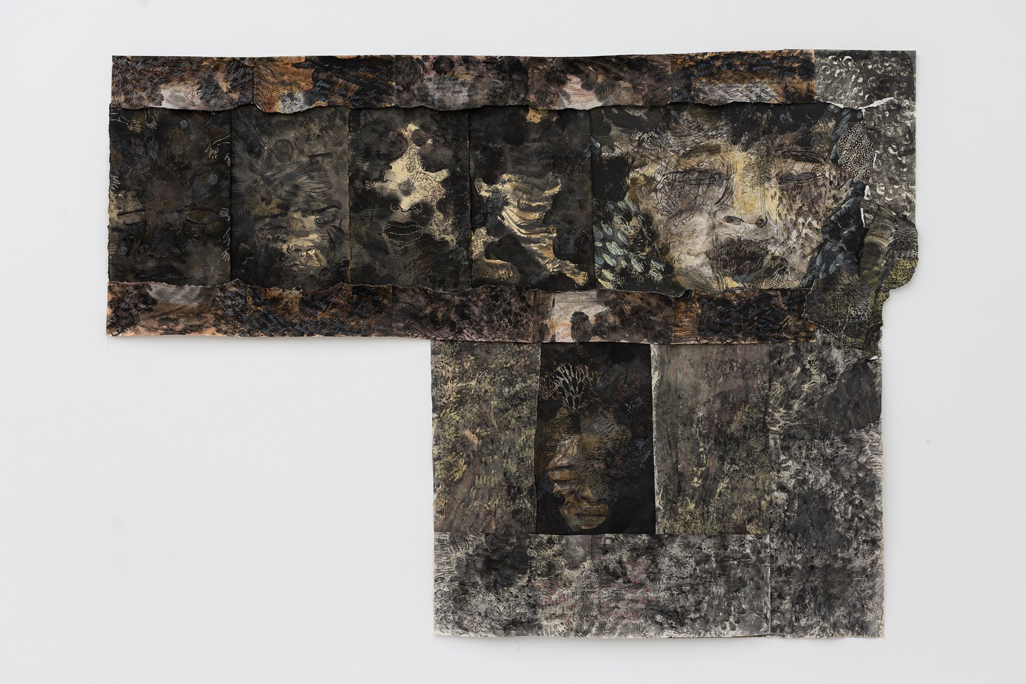 lucie chan, beyond skin, beyond surface, beyond story, 2025. Beeswax, ink, watercolour, gouache, tempera paint, crayons and markers on paper. Approx. 52 x 72 inches. 