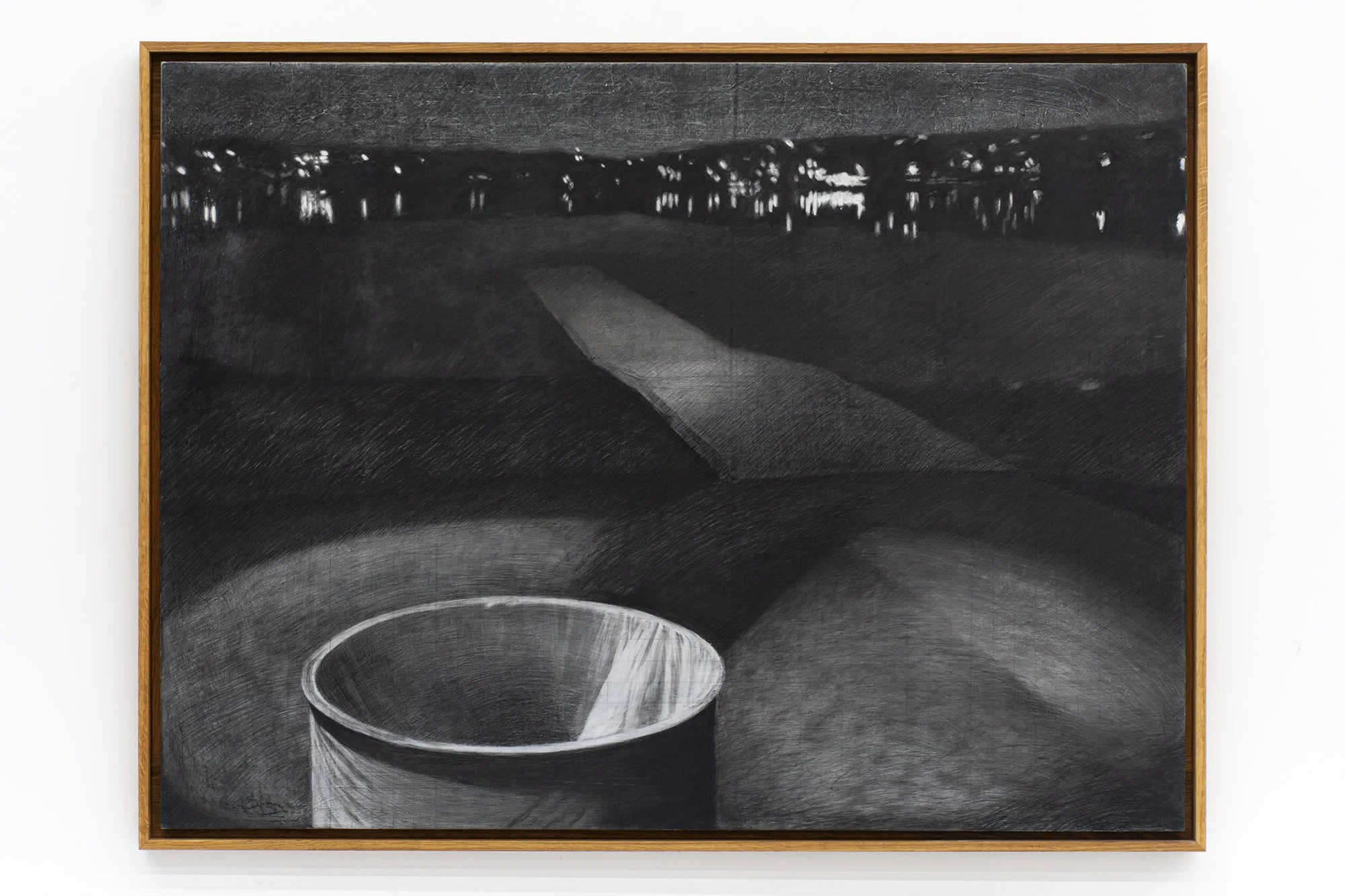 Ryan Josey, Cruising, 2025. Conte and gesso on plywood. 36 x 48 inches.