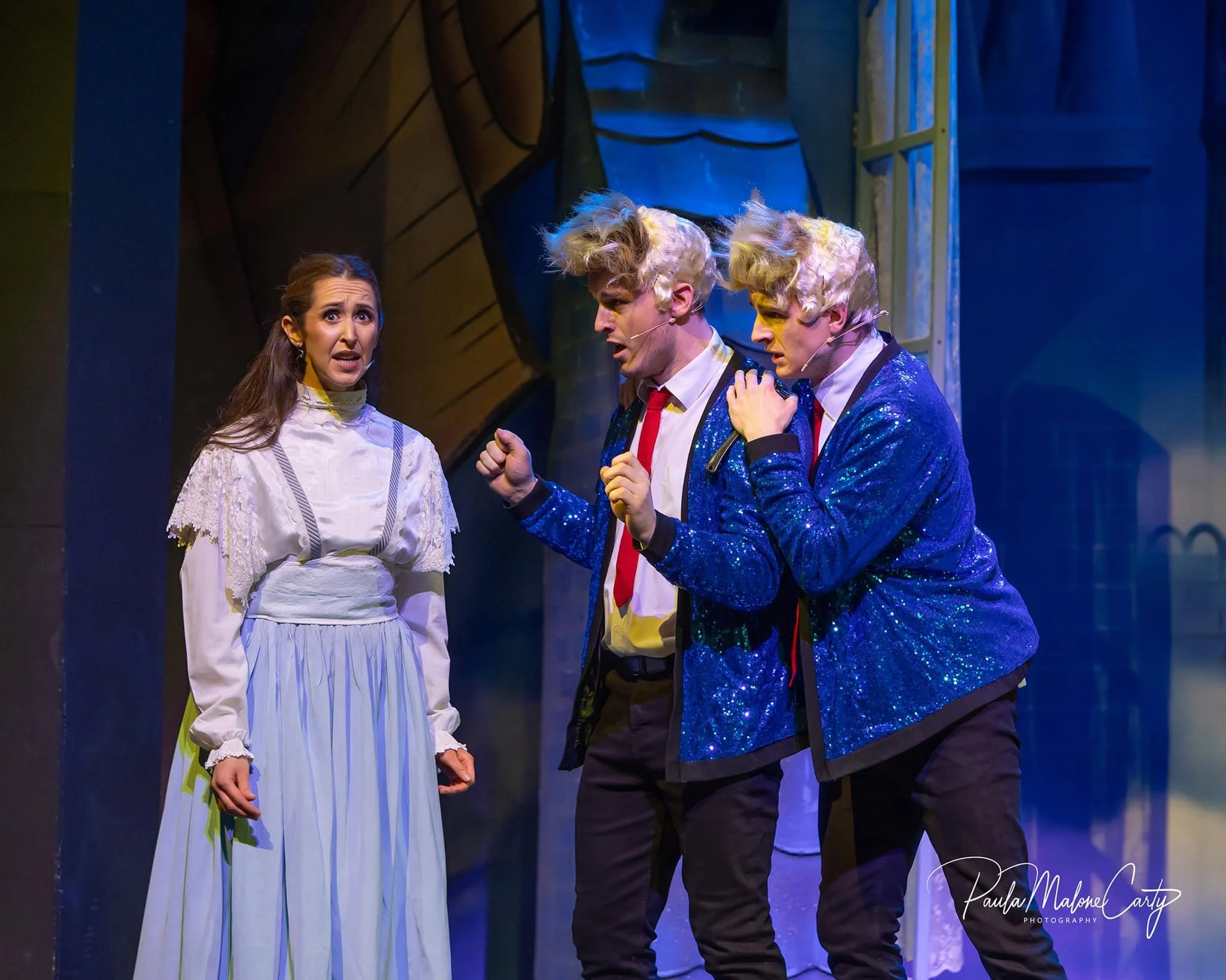 Emma Nolan as Wendy alongside all grown up John and Edwrad, played by Thomas and Daniel Furlong