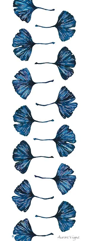 Ginkgo biloba.

The poster shows leaves from a ginkgo biloba tree.
It can be looked vertically or horizontally, the repetitive pattern makes it very decorative for any place of the house.