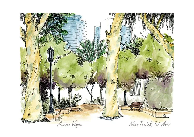 Neve Tzedek, Tel Aviv.
The art print features one of the entry of the Suzanne Dellal cultural center for dance and Theater, in Neve Tzedek, Israel. 
This lovely neighborhood is located in the south of Tel Aviv.