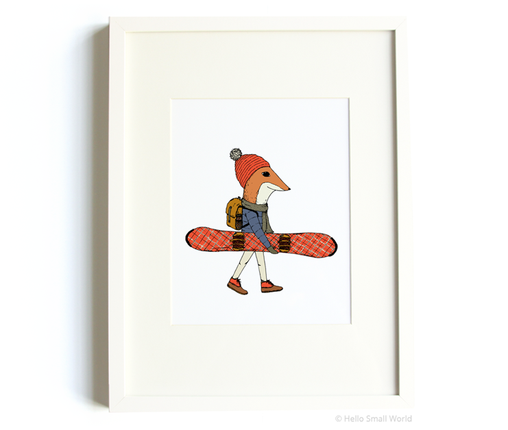 Snowboarding Fox Print