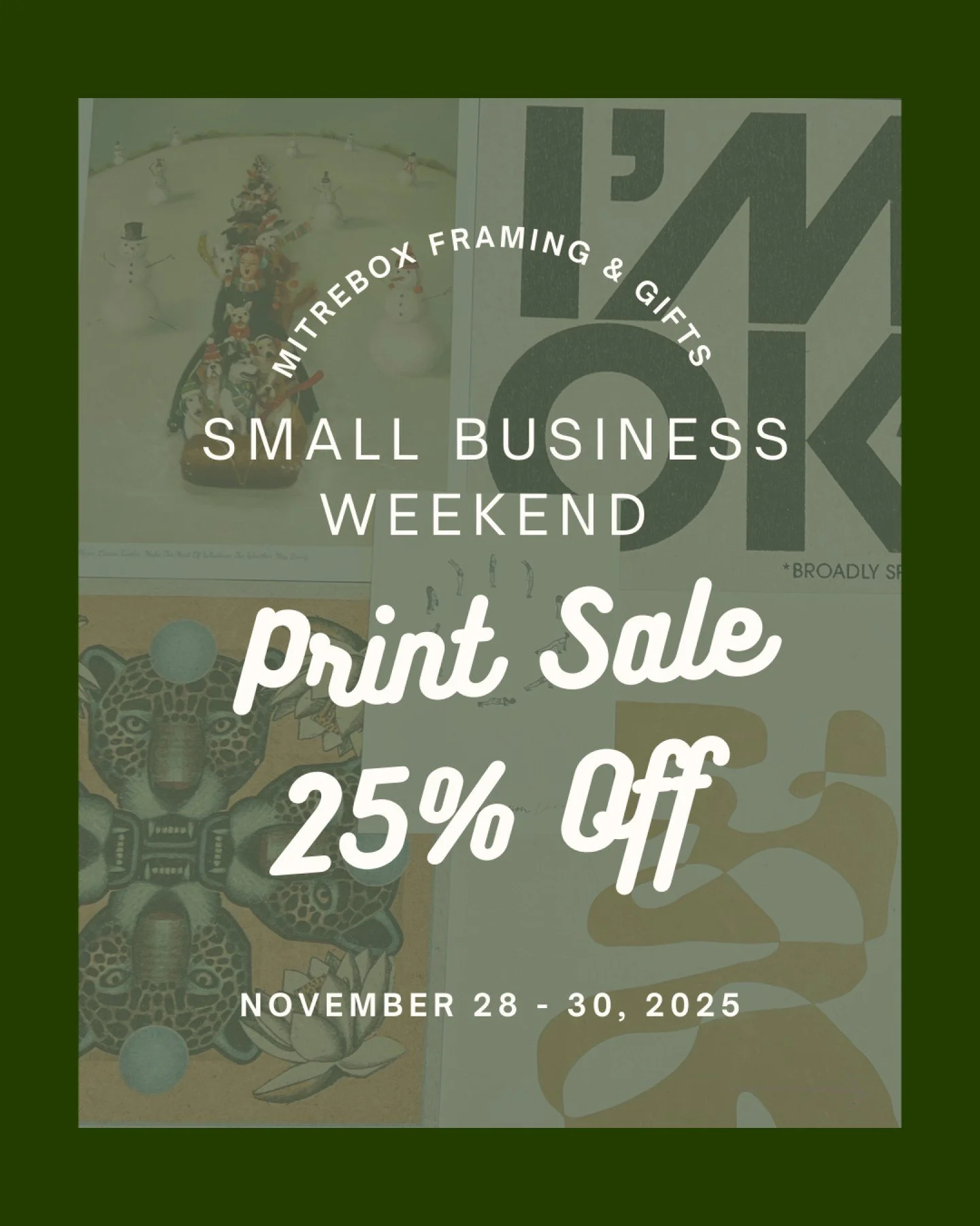 'Tis the season for steals and deals! We're celebrating Small Business Saturday all weekend long with 25% off ALL prints. Whether you're just stopping by to warm up or you're tackling all your holiday shopping, you're sure to find something. Be sure 