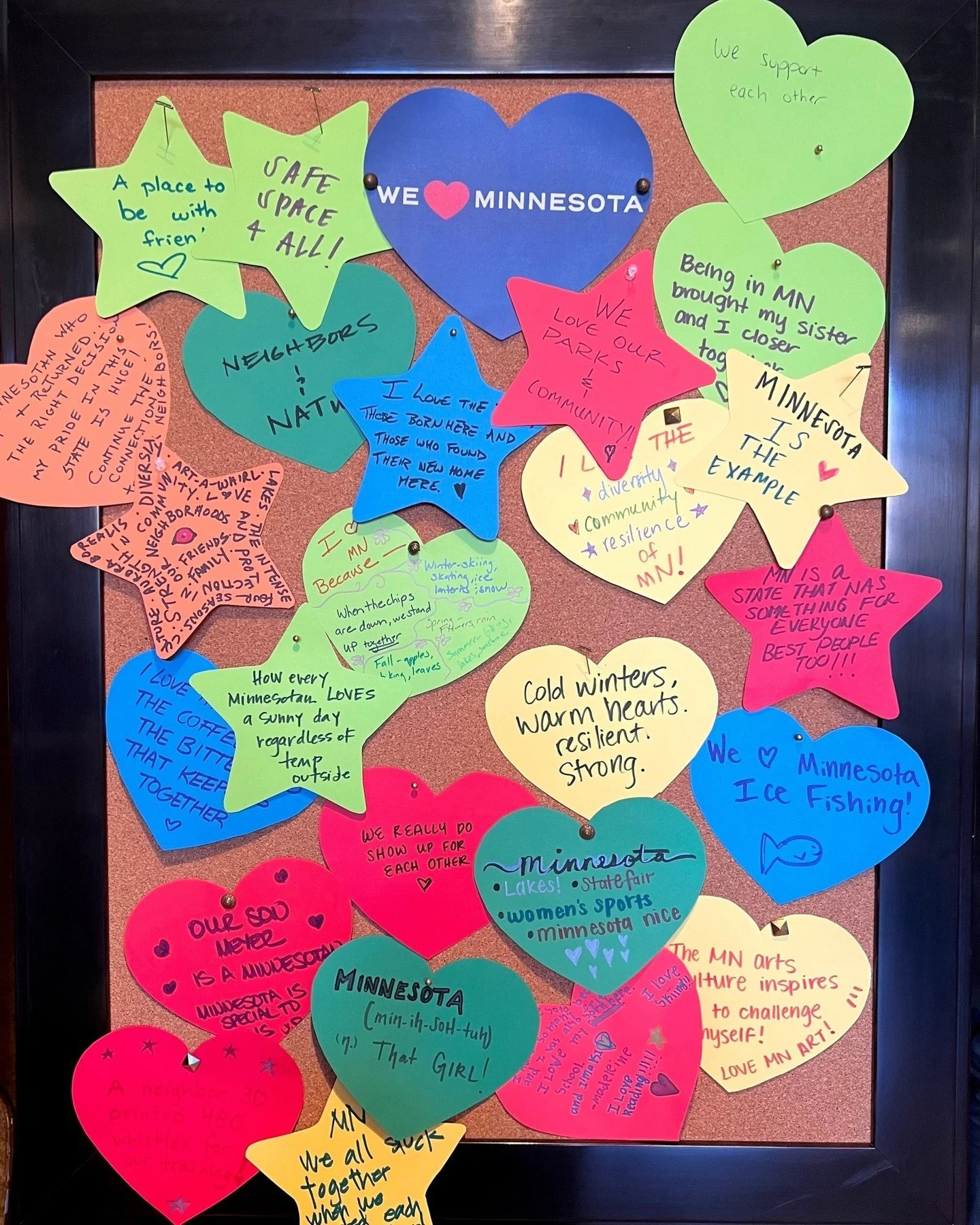 Here&rsquo;s a big THANK YOU to everyone who participated in our Community Art Project! ⭐️ 💙 On Valentine's Day we wanted to share community vibes with you and write love notes to Minnesota. Visitors covered colorful shapes with the many ways our st