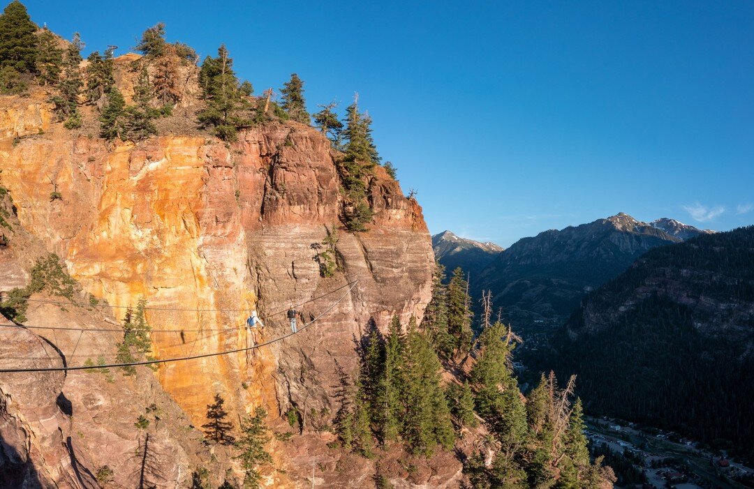 At this time of year when the sun starts to set Gold Mountain Ranch's namesake is in full display. 

Also its not a bad time to be over a 1000' off the valley floor on the Gold Mountain Via with Basecamp Ouray 

Thanks OuraybyFlight for the great pic