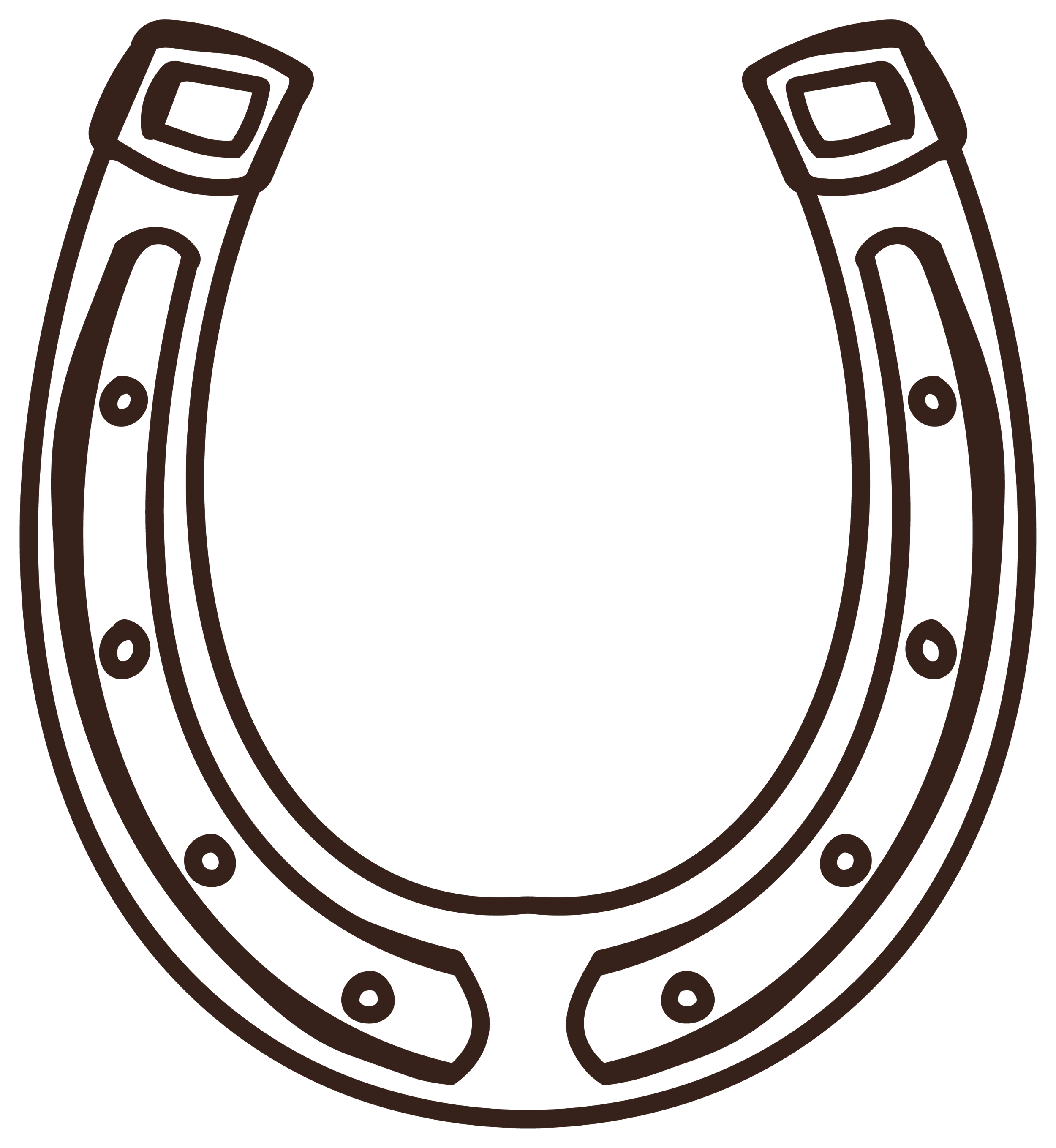 Drawing of a horseshoe in brown outline on black background