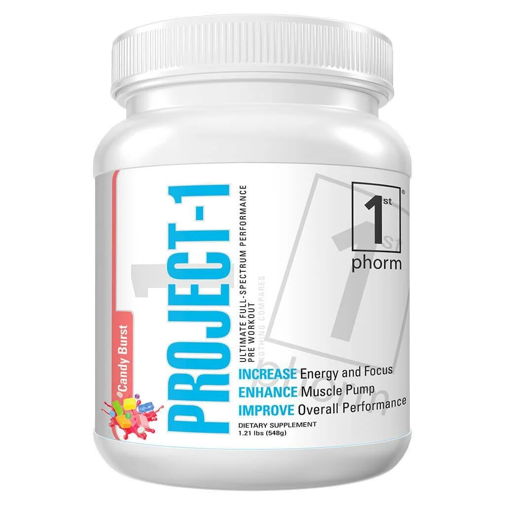 Project-1 Pre-workout - My early morning High Caffeine Pre-Workout with a full dose of Creatine and Aminos.
Favs: Grape, Candy Burst, Sour Rainbow Candy