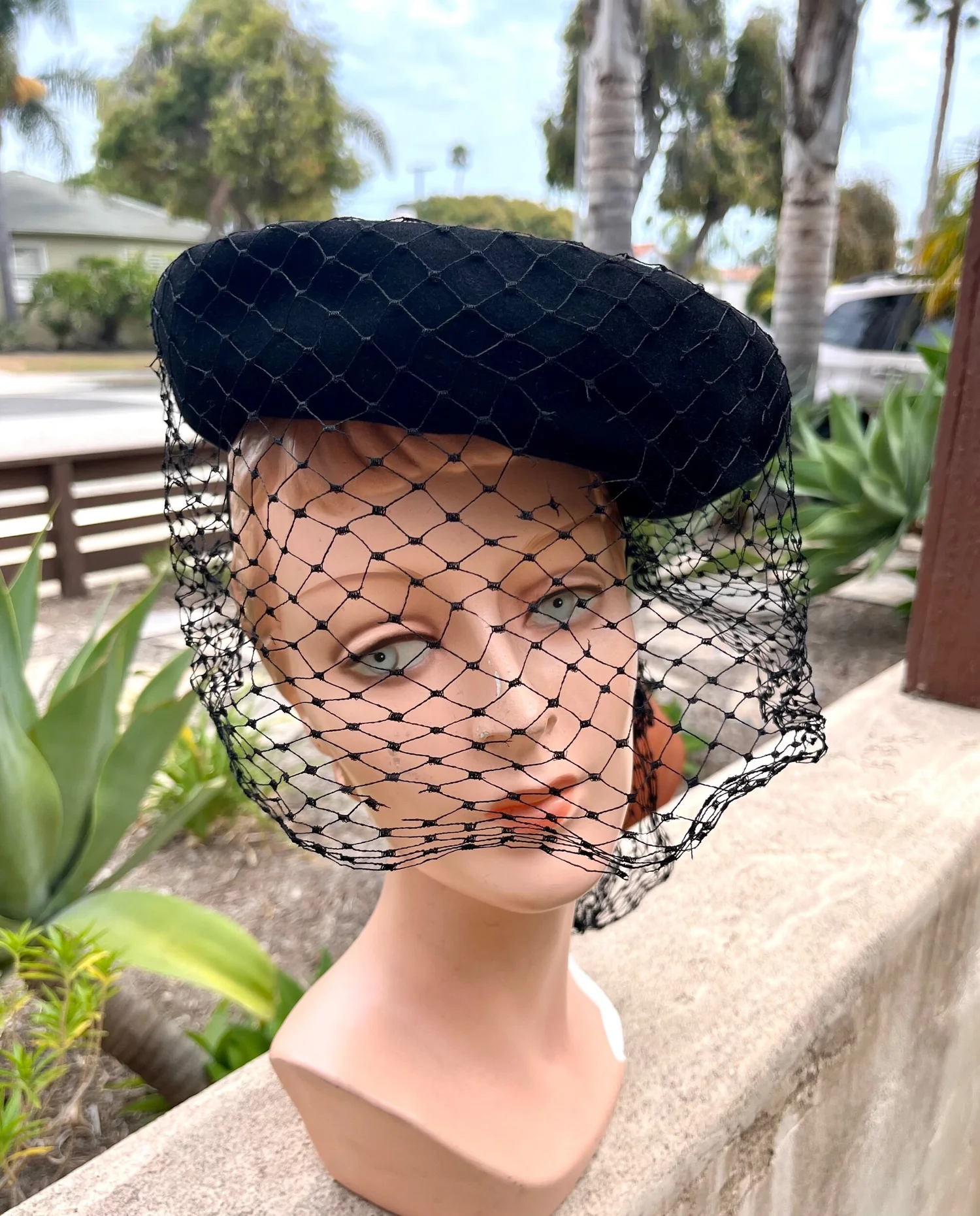 1940s Black Tilt Hat with Fishnet Veil — Sister Midnight Vintage