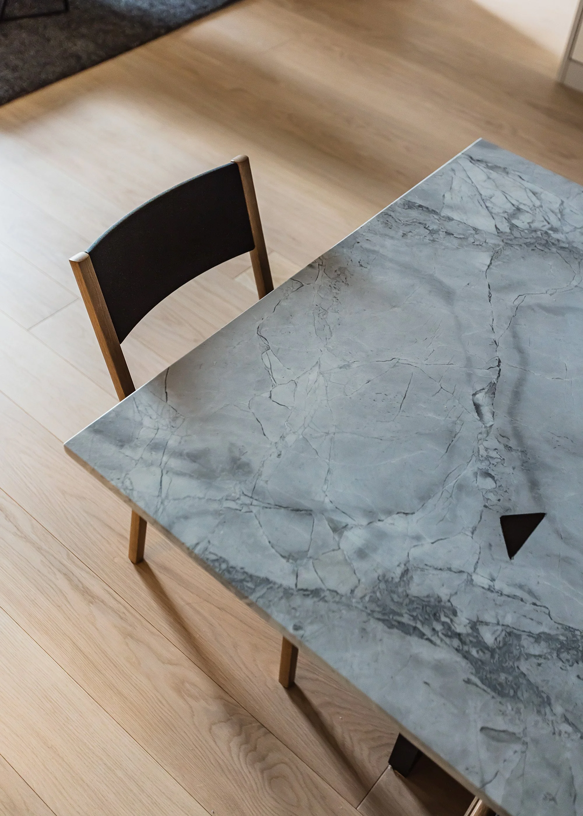 Custom stone table in Brooklyn loft