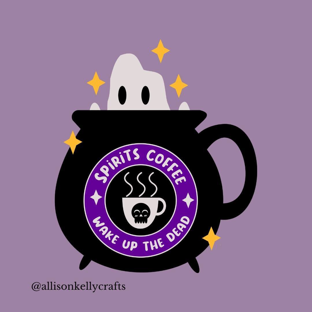 ok, I know it is just a bit before Halloween, but I think this sticker is perfect all year round. Come get your Spirits coffee! Wakes up the dead!⁠
.⁠
.⁠
.⁠
.⁠
This illustration is available as stickers for wholesale on @faire_wholesale so if you wan