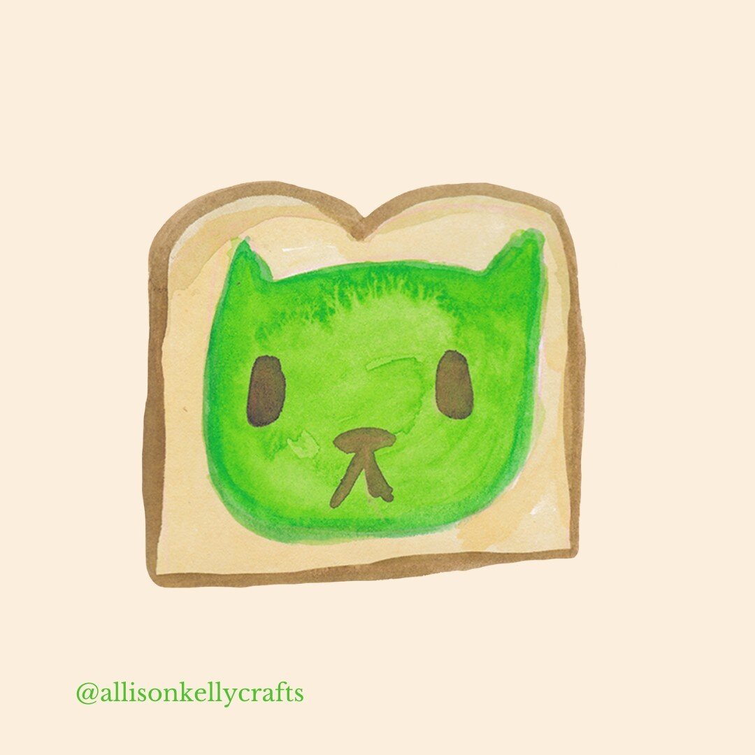 AvoCATdo toast!! I haven't done much work in watercolor, but this scanned illustration is making me want to do more watercolor. I think it is so sweet in all of its imperfect glory! ⁠
.⁠
.⁠
.⁠
.⁠
.⁠
This illustration is available as stickers for whol