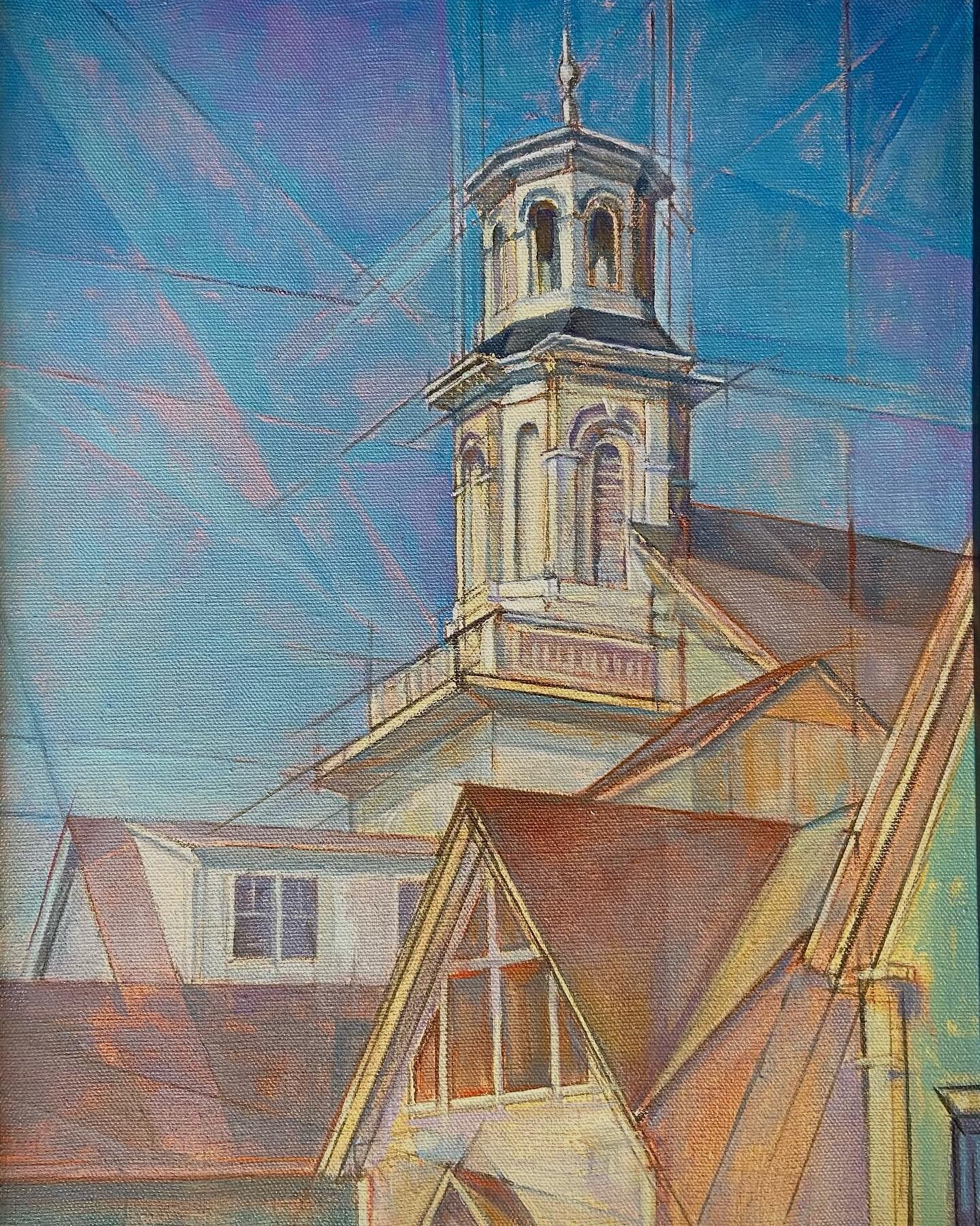 Formally the Methodist Church, now the public library in Provincetown, Cape Cod, MA. Edward Hopper painted the same scene 70 years ago, which I have revisited with my own cubist twist. 14 x 18&rdquo; oil on canvas.