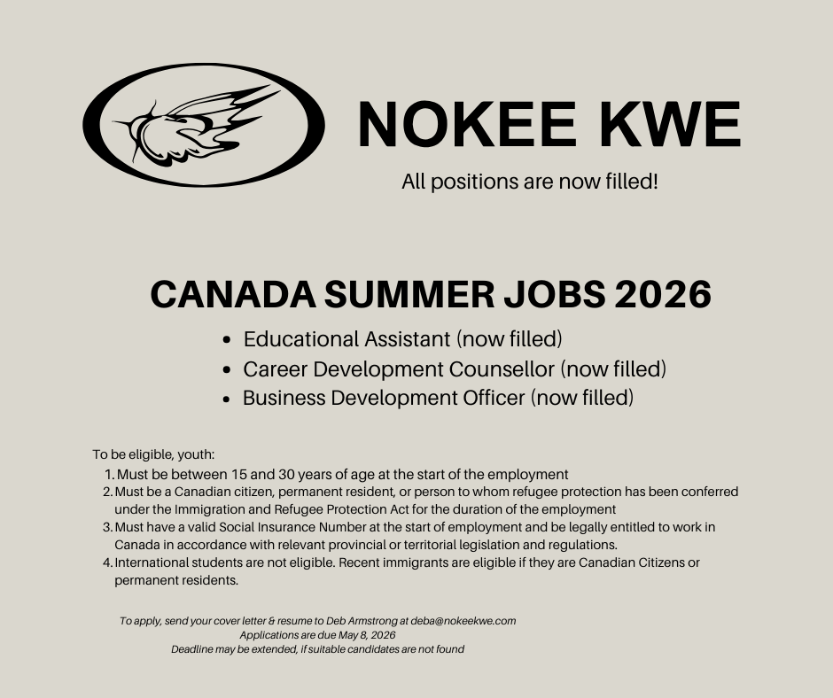 Nokee Kwe Canada Summer Jobs 2026: All jobs are filled now!