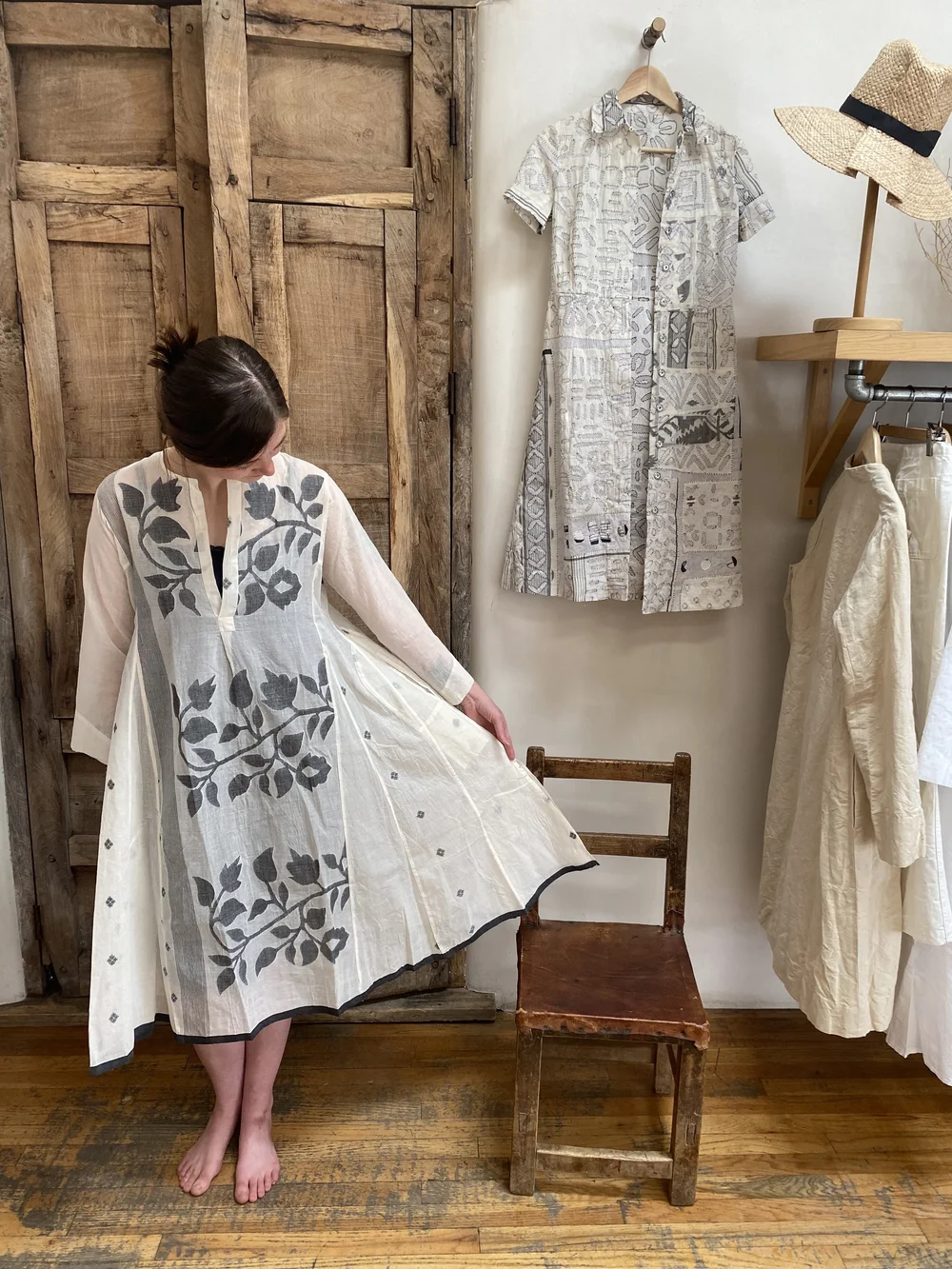 dosa short tule dress in jamdani, a hand woven cotton cloth usually  reserved for saris/ each dress is unique  la boheme santa fe