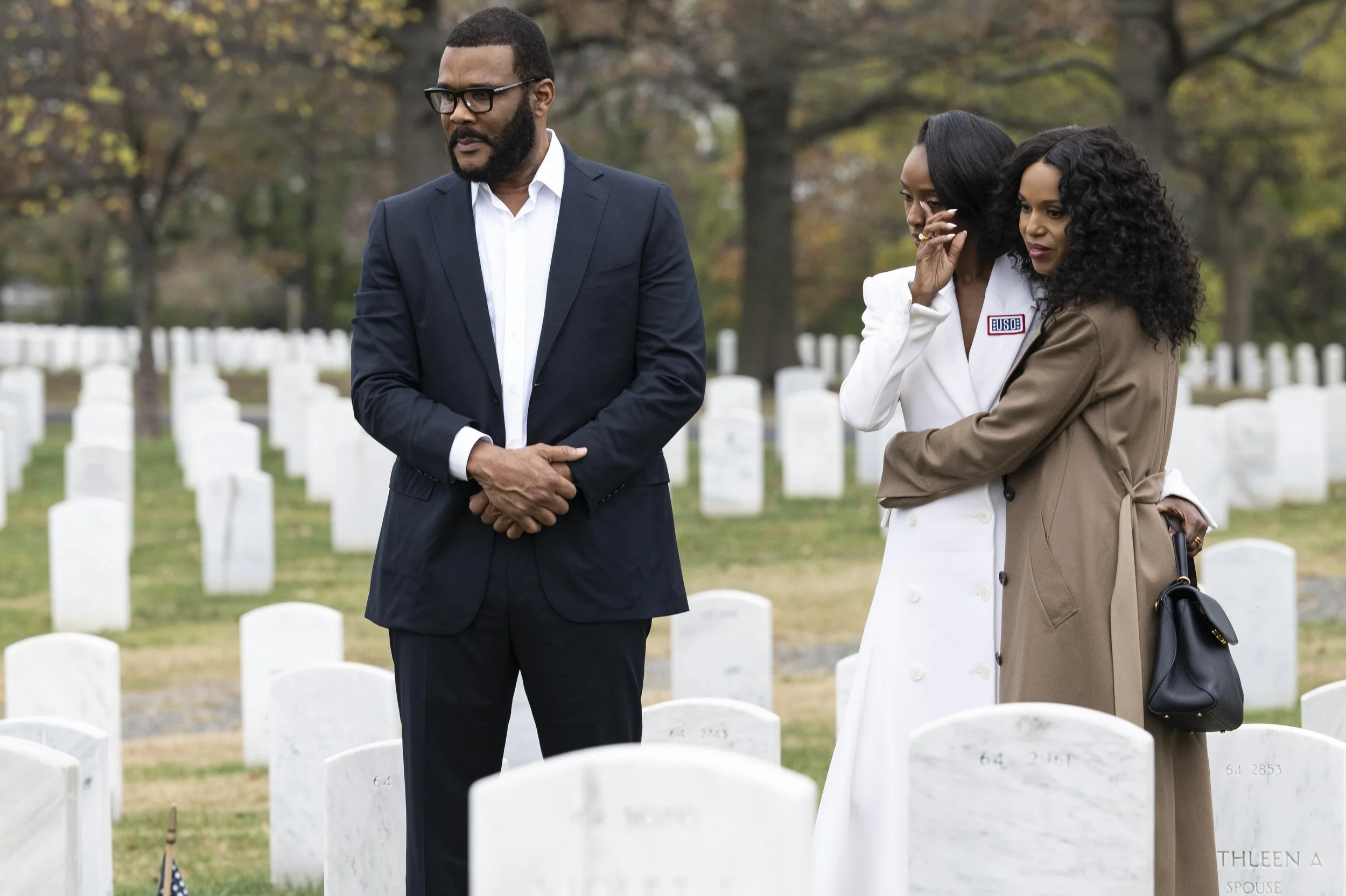 kerry washington, tyler perry, and Ebony Obsidian visit gravesites at Arlington National Cemetery