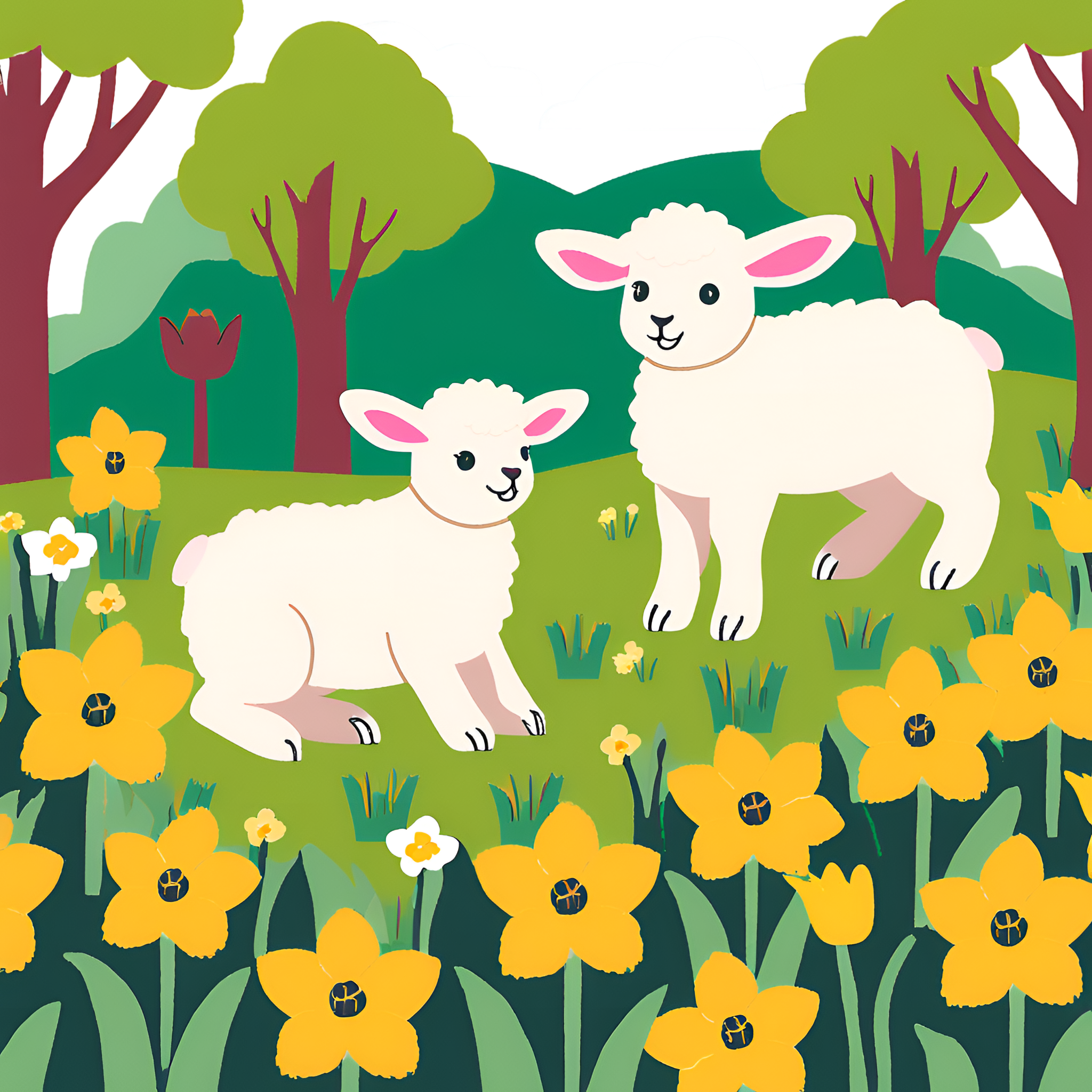 Spring background with a lamb bunny daffodils.jpg