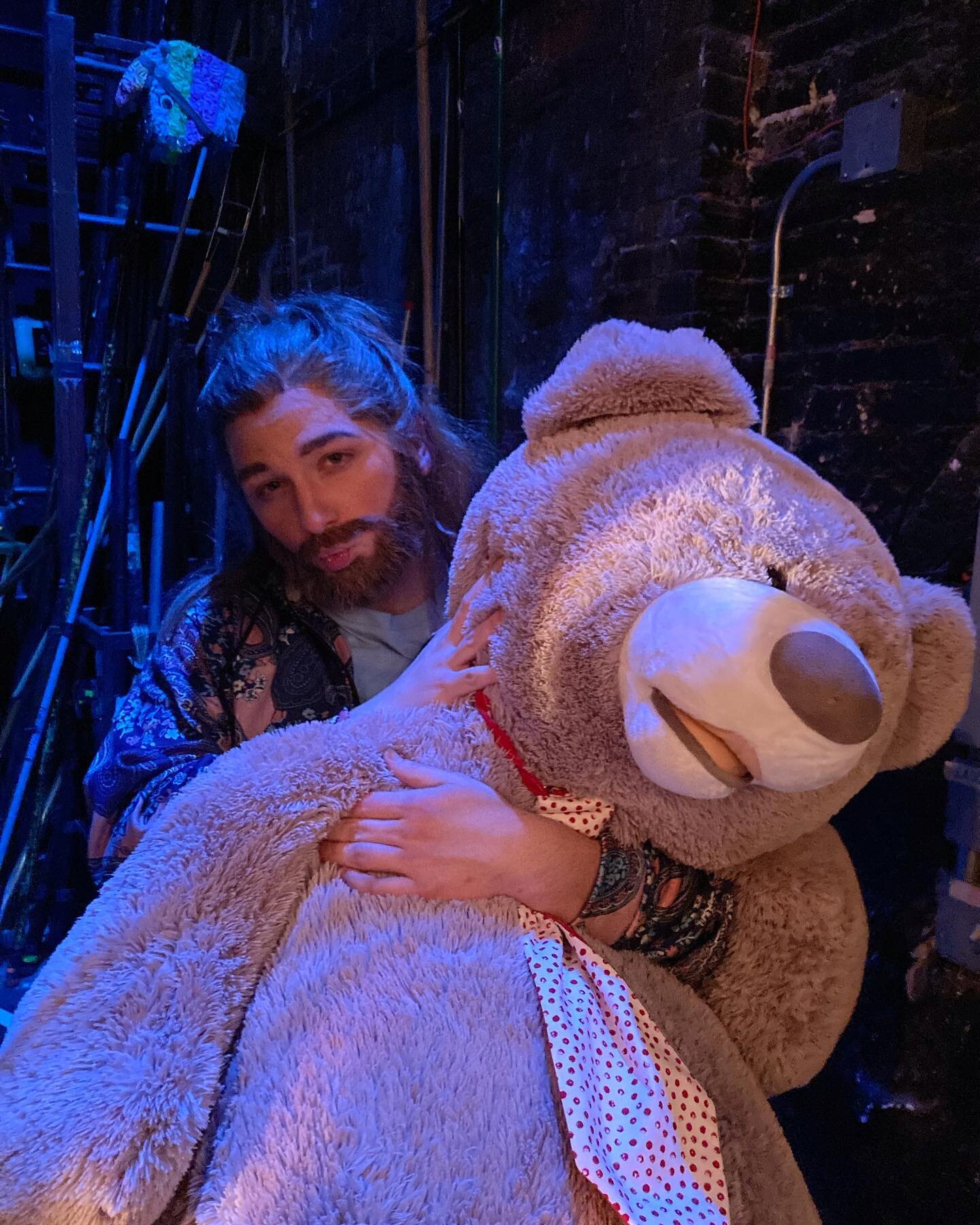 Missing this bear and my fake hair from our production of Cos&iacute; fan tutte with the incomparable @eveasummer ❤️❤️❤️ costume design by @whitneylocher wigs by the QUEEN @brittanyrappise