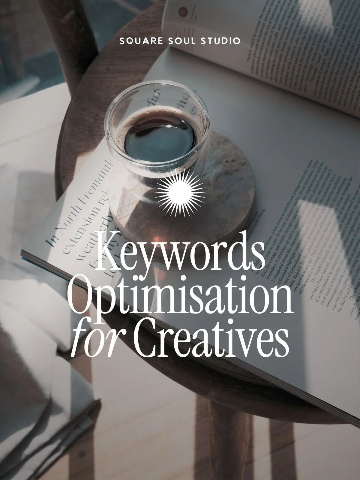 Branding strategy magazine on wooden stool with organic black coffee