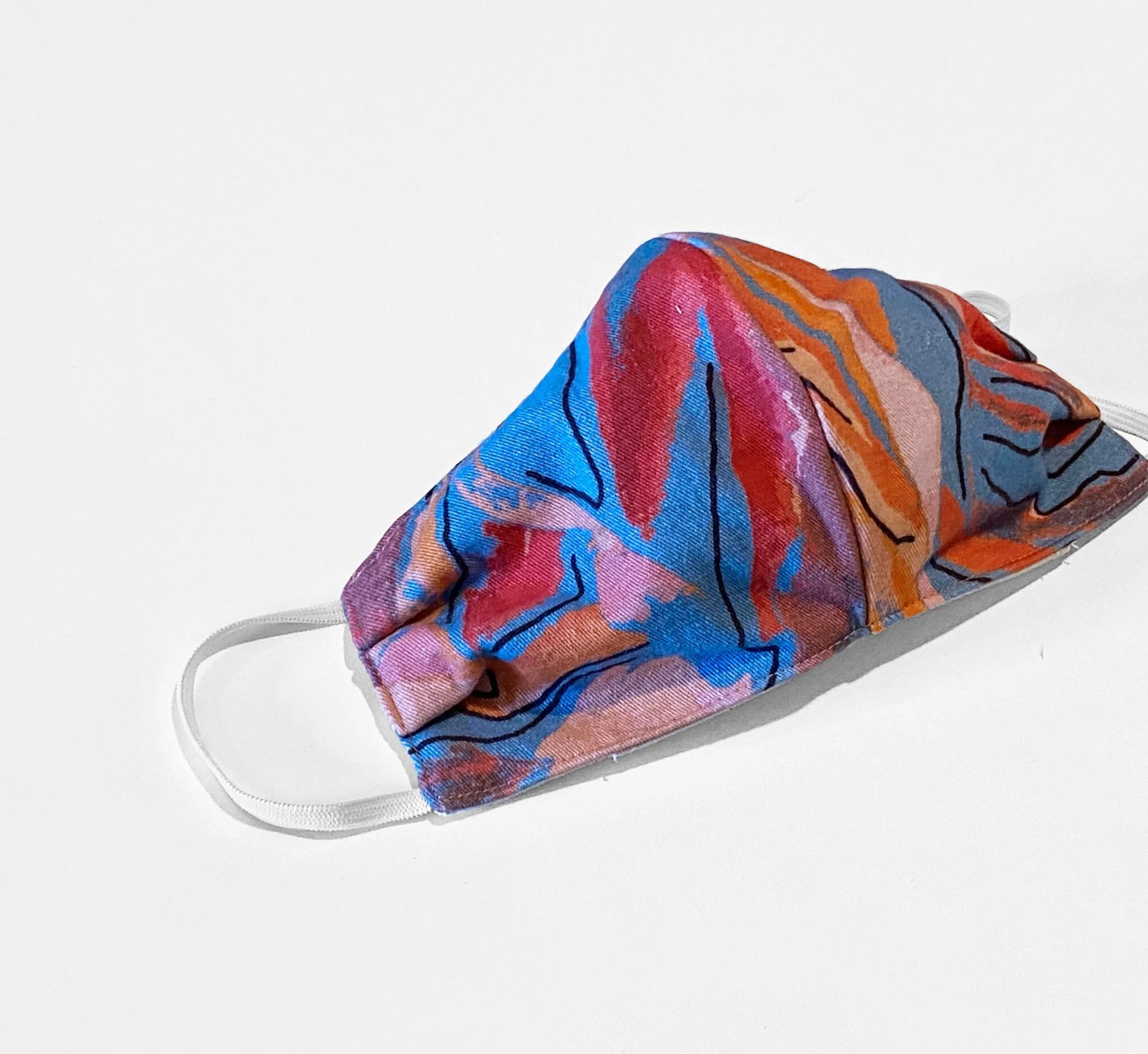 Organic Cotton Face Mask - French Roses in French Blue, Red-Orange & Lavender