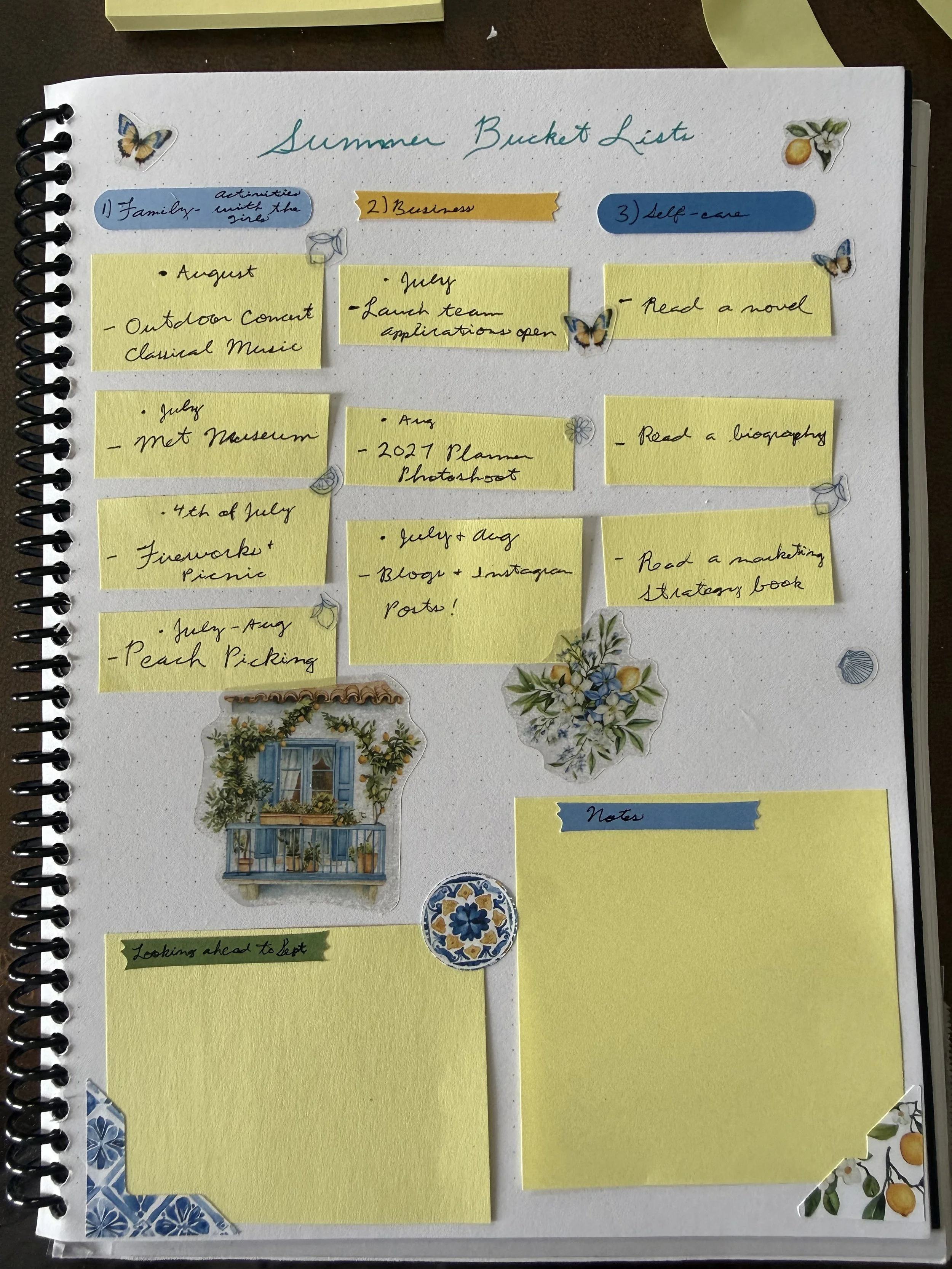 summer bucket list decorated with stickers