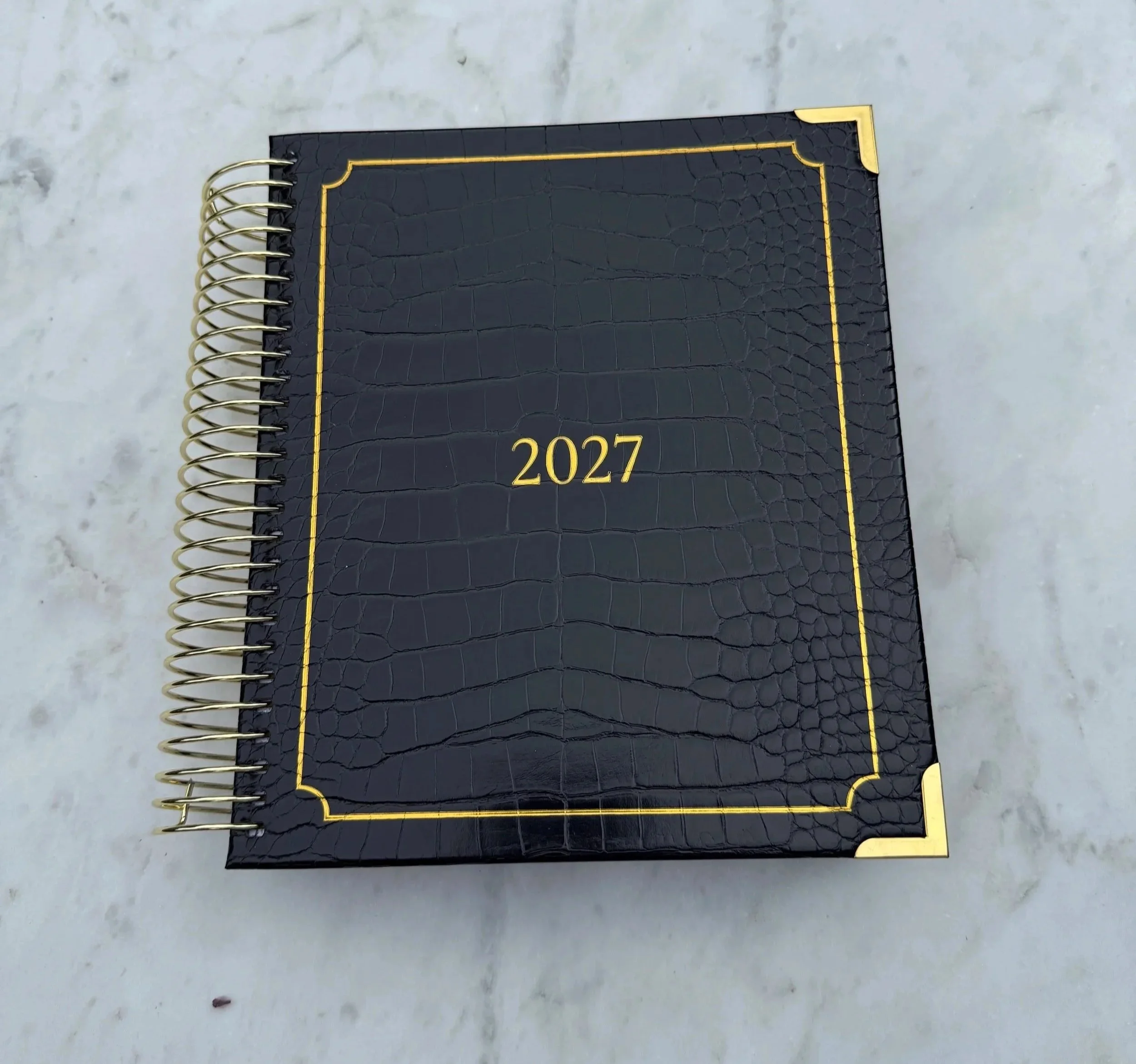 2027 Lynx Point Planner Black Crocodile Vegan Leather Cover