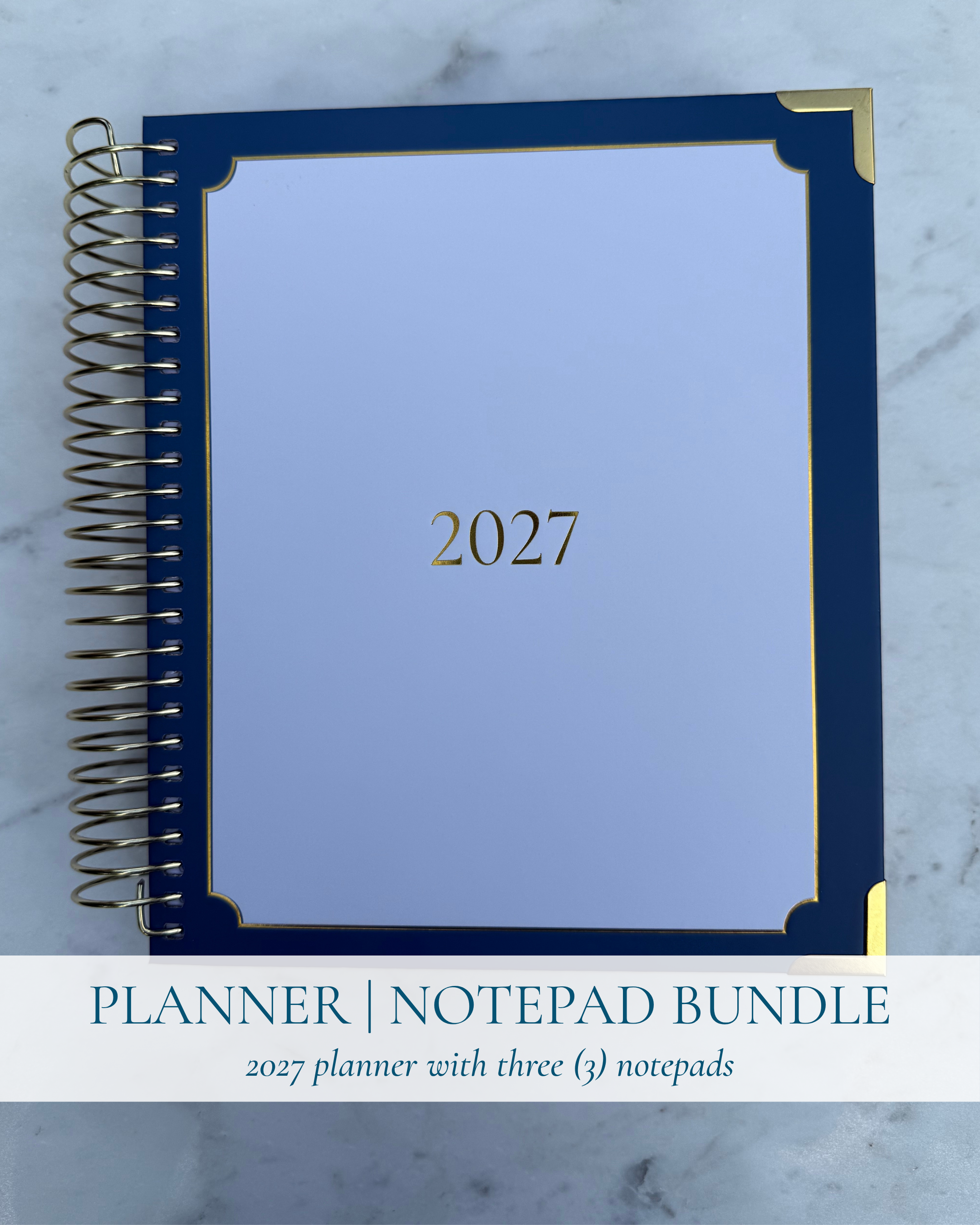 2027 Lynx Point Planner and Notepad Bundle Blue and White Cover
