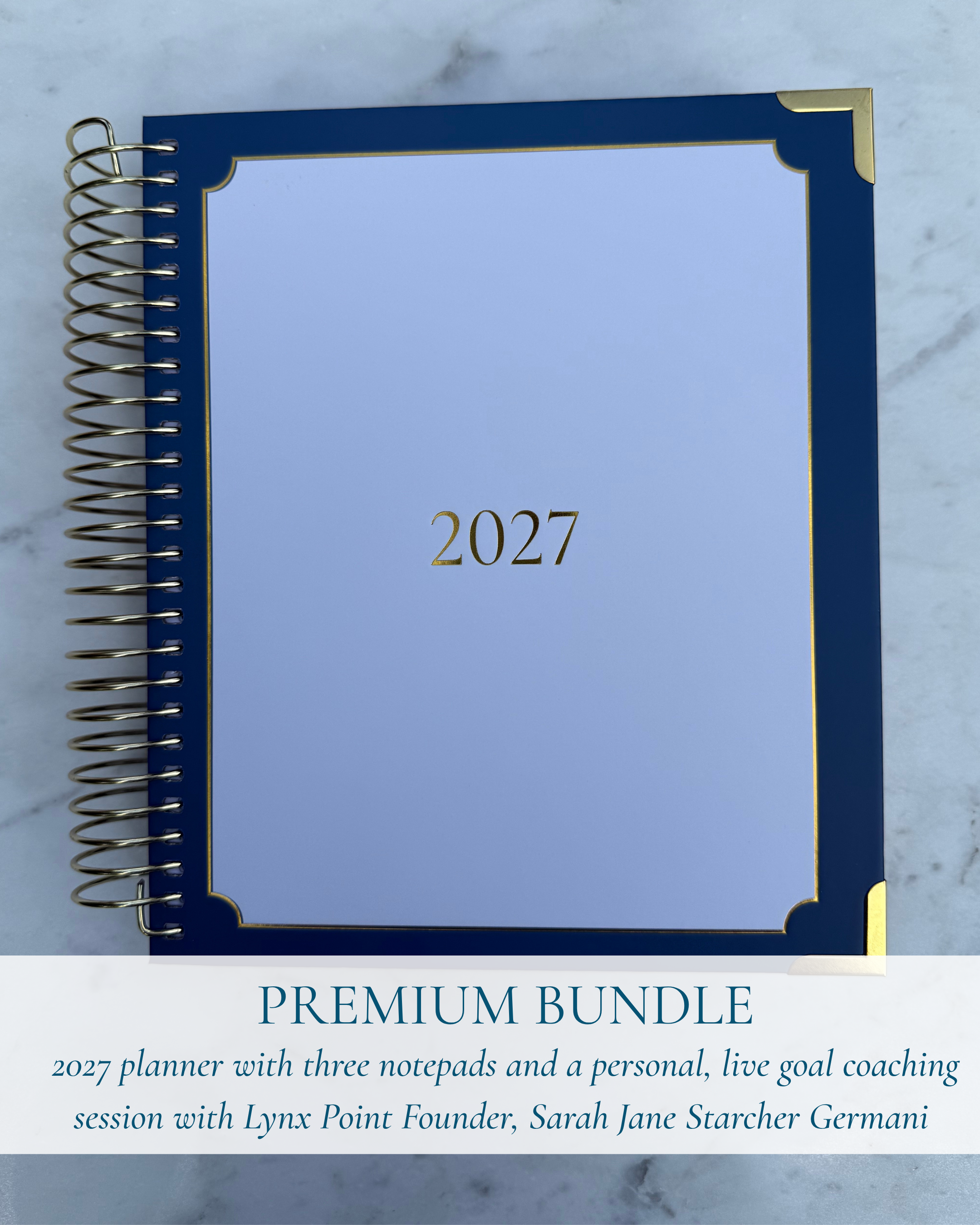 Premium Bundle 2027 Lynx Point Planner Blue and White Cover