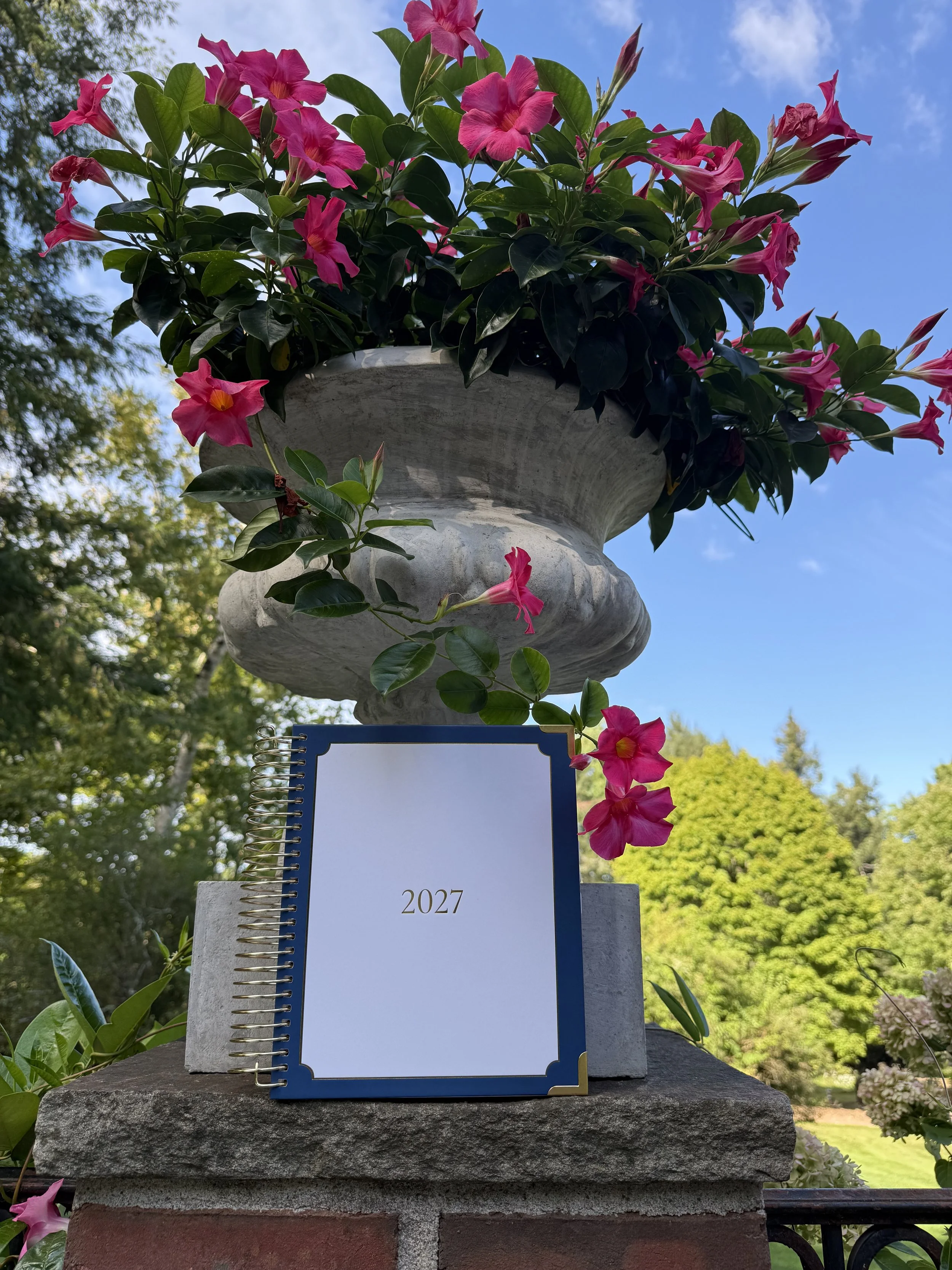 Lynx Point 2027 Blue and White Planner at an Upstate NY Mansion