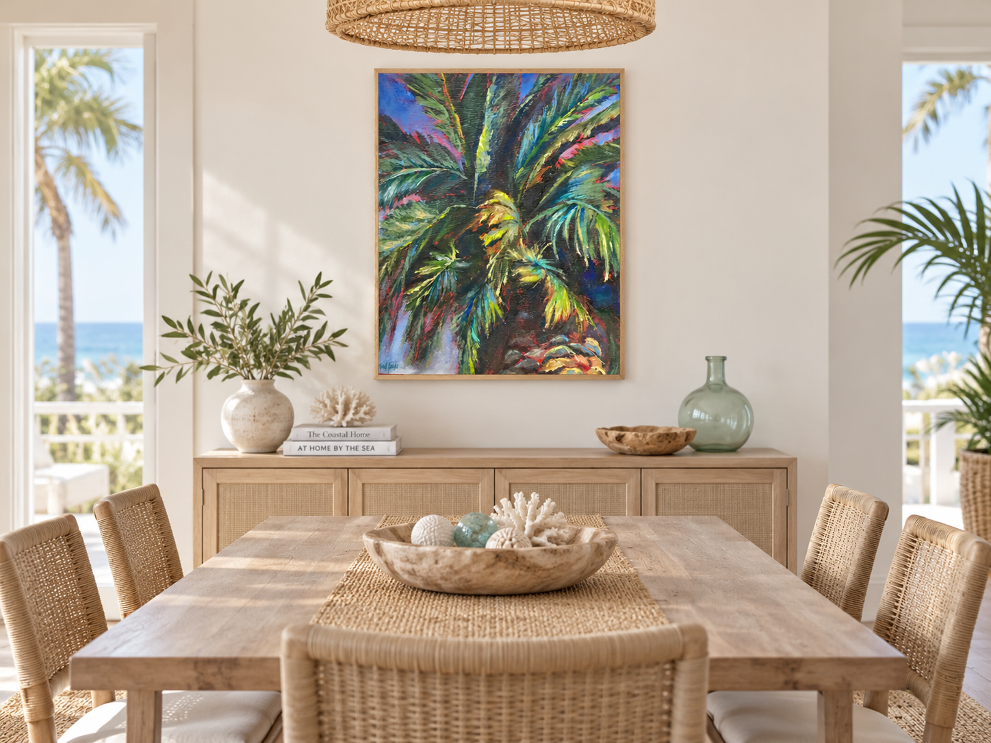 “ Under the Big Palm”  
Also available as an enlarged giclee print on birch panel 24”x30”  
$300