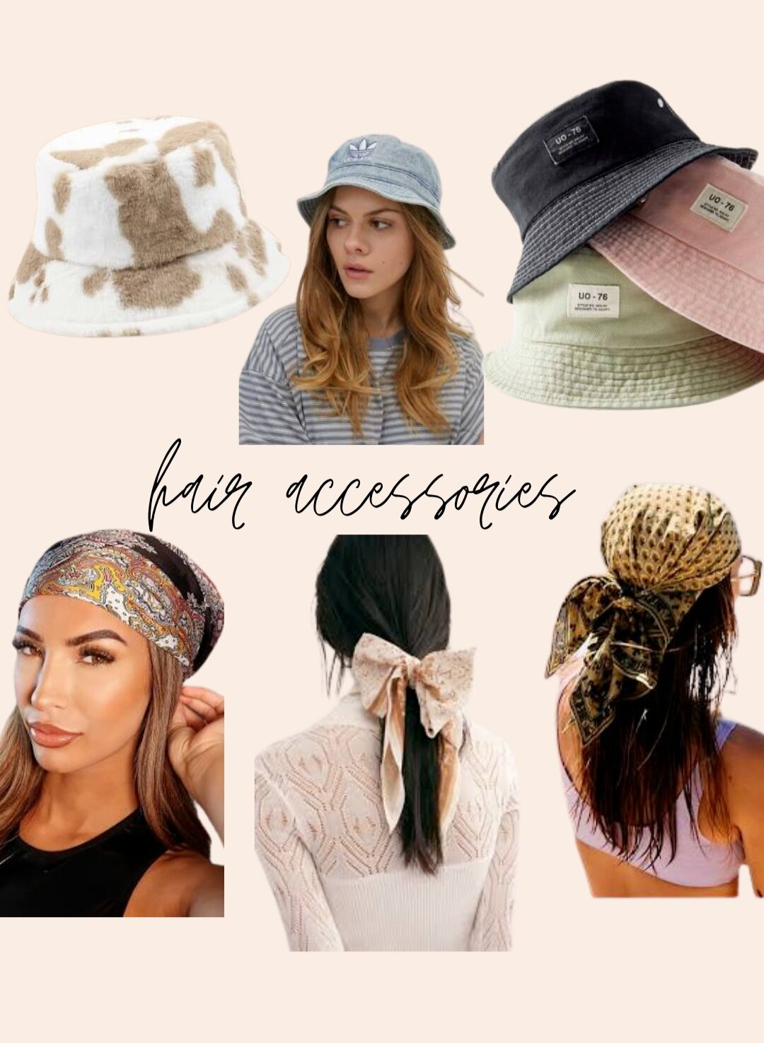 2) Hair Accessories - Yes, the bucket hat trend is here to stay. A good neutral way to try it out is a light denim one for spring.Also, hair scarves are all the rage! There are about 48372 ways to wear them and they add so much fun to any outfit.